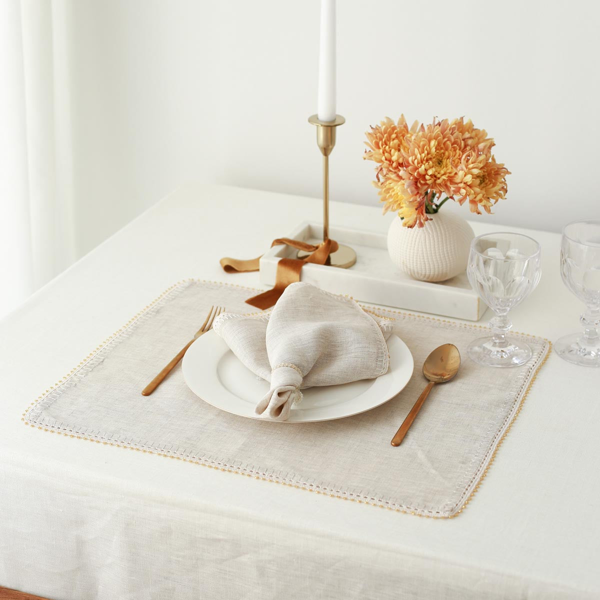 KM Home Collection-2'li Set Boncuk İşlemeli Keten Peçete-Peçete-3-Milagron.com