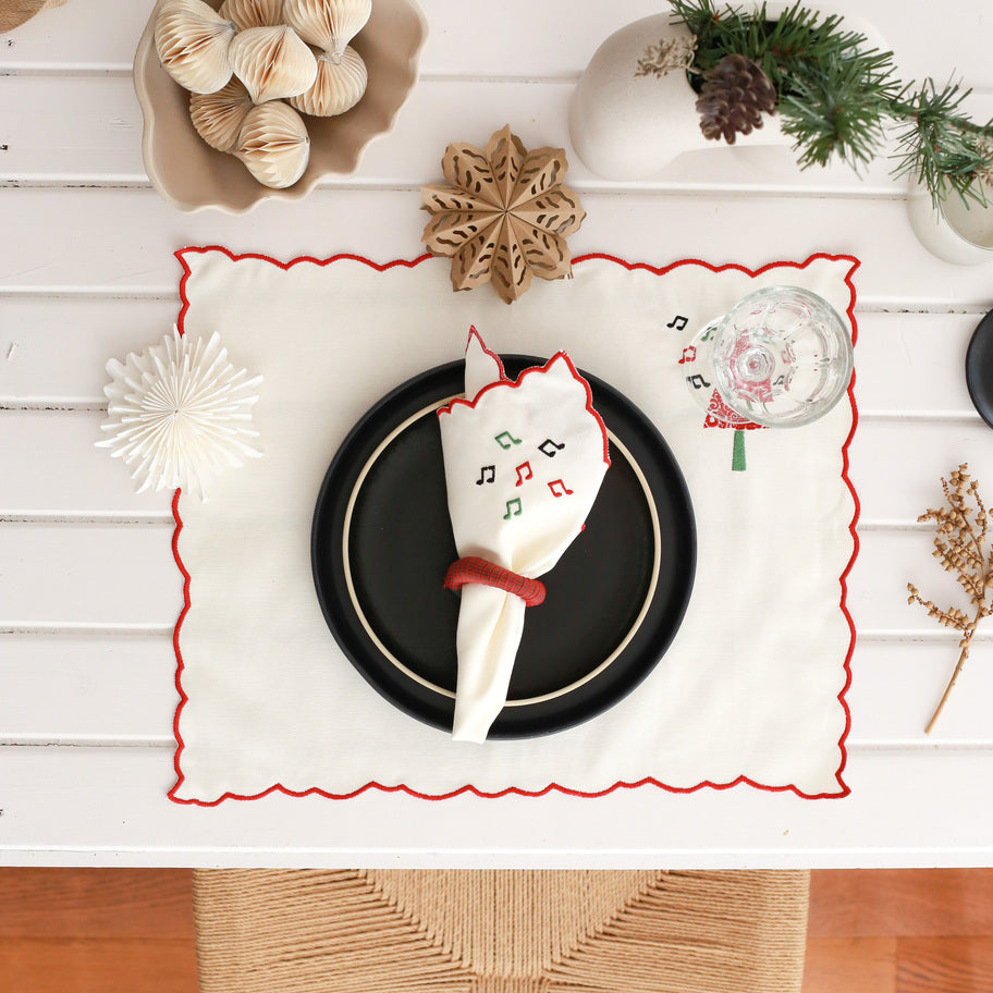 KM Home Collection-2'li Set Çam Ağacı İşlemeli Pamuk Amerikan Servis-Sunum Aksesuarları-1-Milagron.com