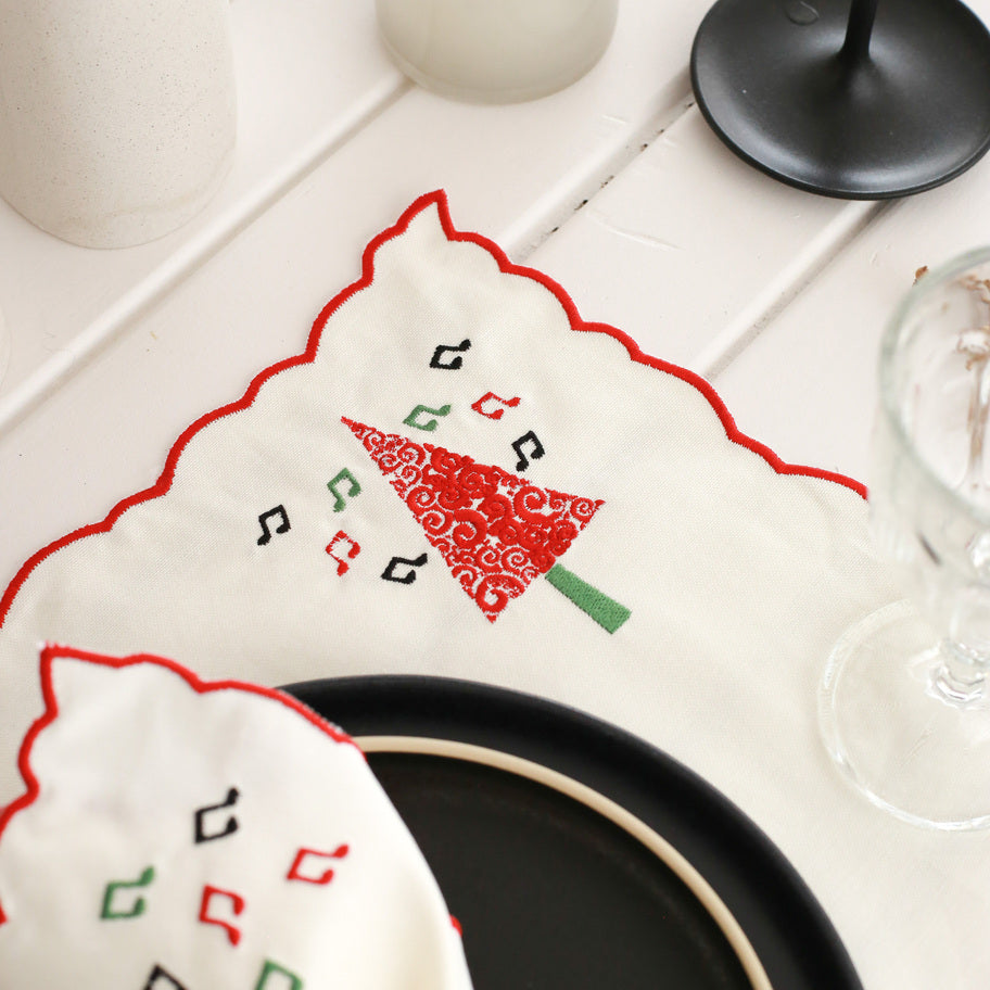 KM Home Collection-2'li Set Çam Ağacı İşlemeli Pamuk Amerikan Servis-Sunum Aksesuarları-5-Milagron.com