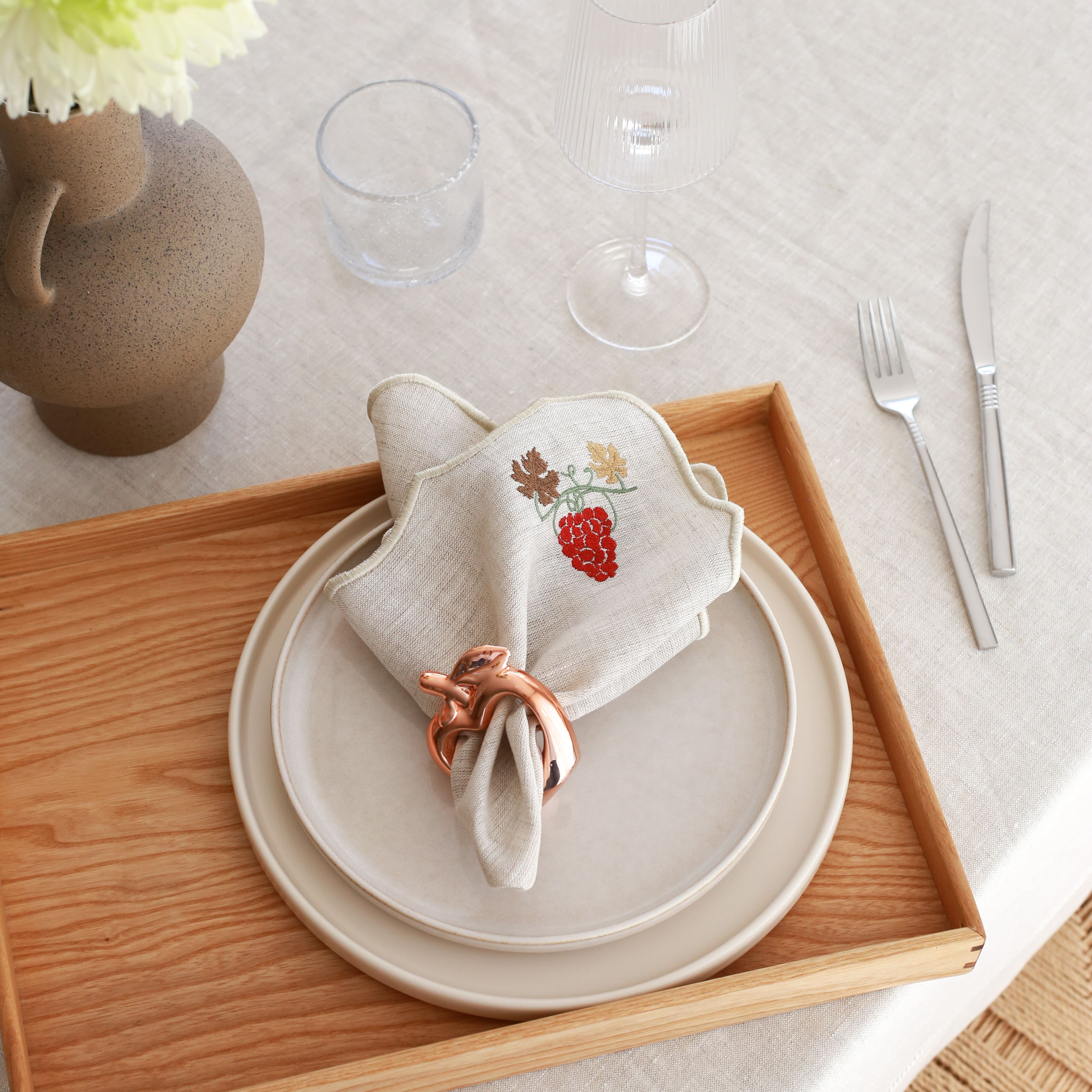 KM Home Collection-2'li Set Elma Temalı Peçetelik-Peçete-3-Milagron.com