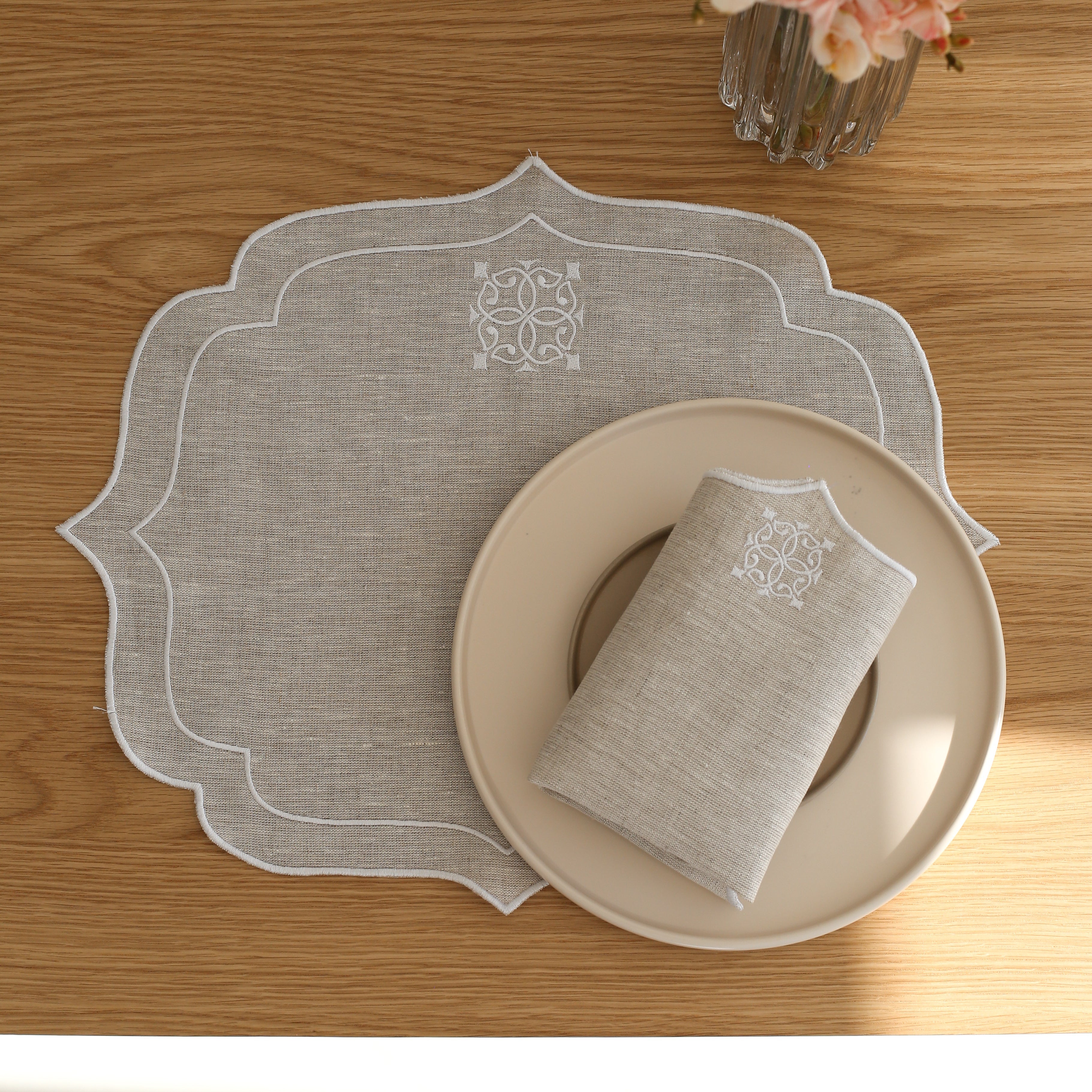 KM Home Collection-2’li Set Geometrik Model Taş Rengi Amerikan Servis-Sunum Aksesuarları-1-Milagron.com