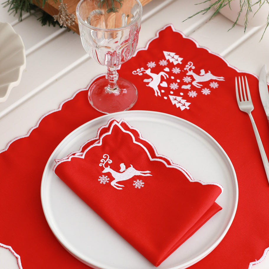 KM Home Collection-2'li Set Geyik İşlemeli Pamuk Peçete-Peçete-2-Milagron.com