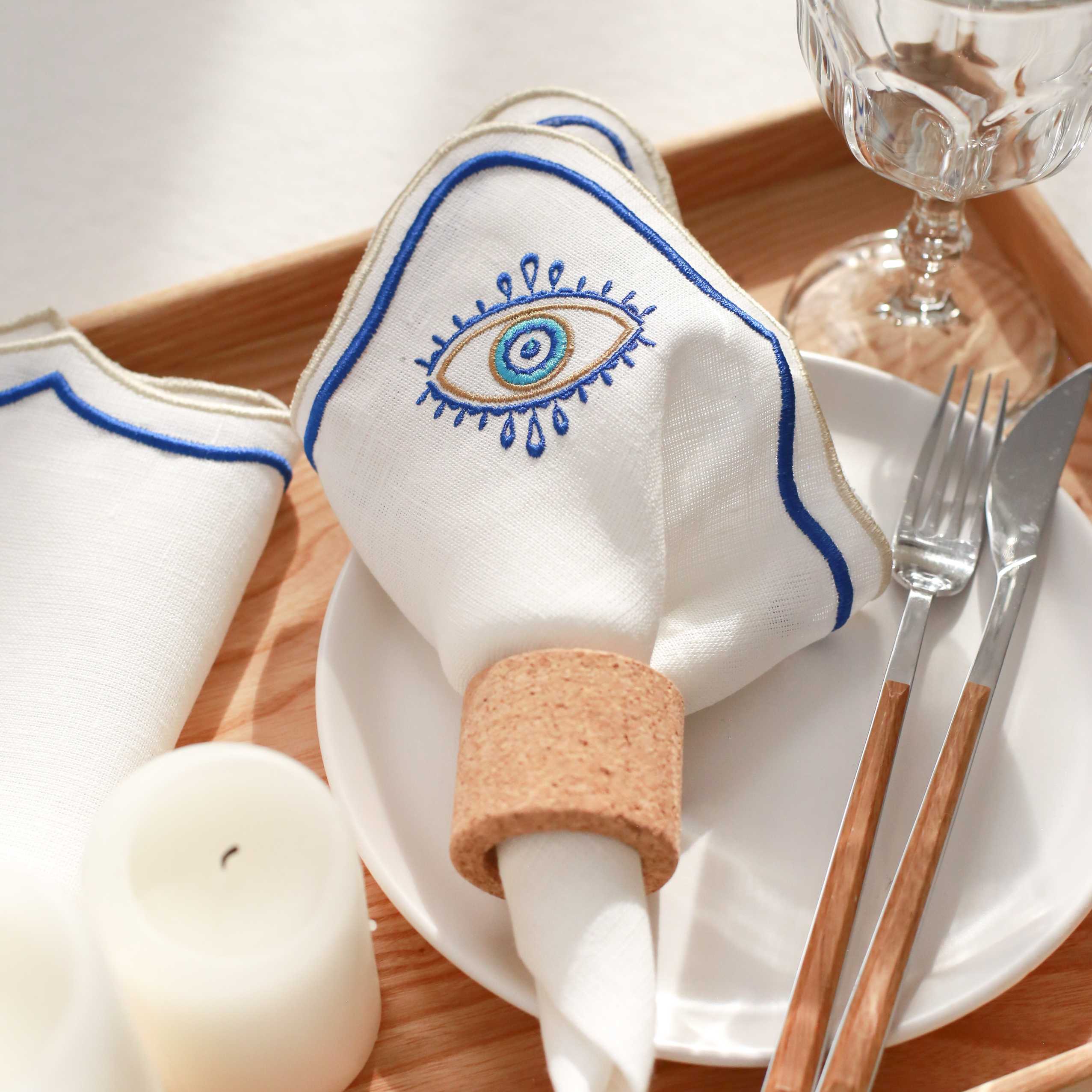 KM Home Collection-2'li Set Göz İşlemeli Keten Peçete-Peçete-2-Milagron.com