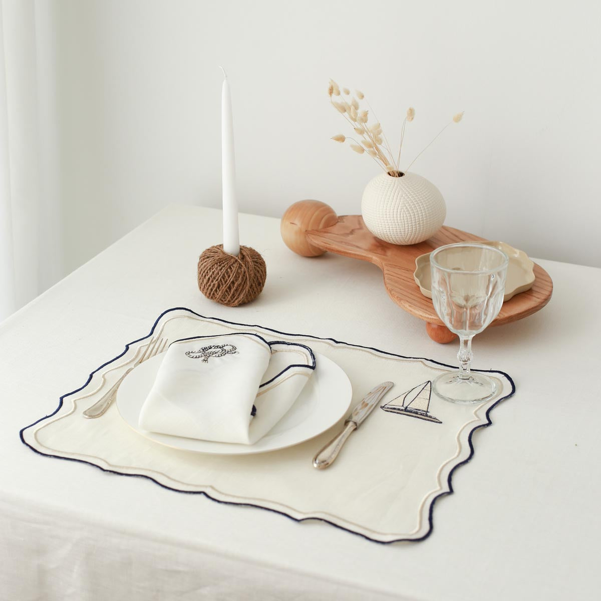 KM Home Collection-2'li Set Halat İşlemeli Keten Peçete-Peçete-3-Milagron.com