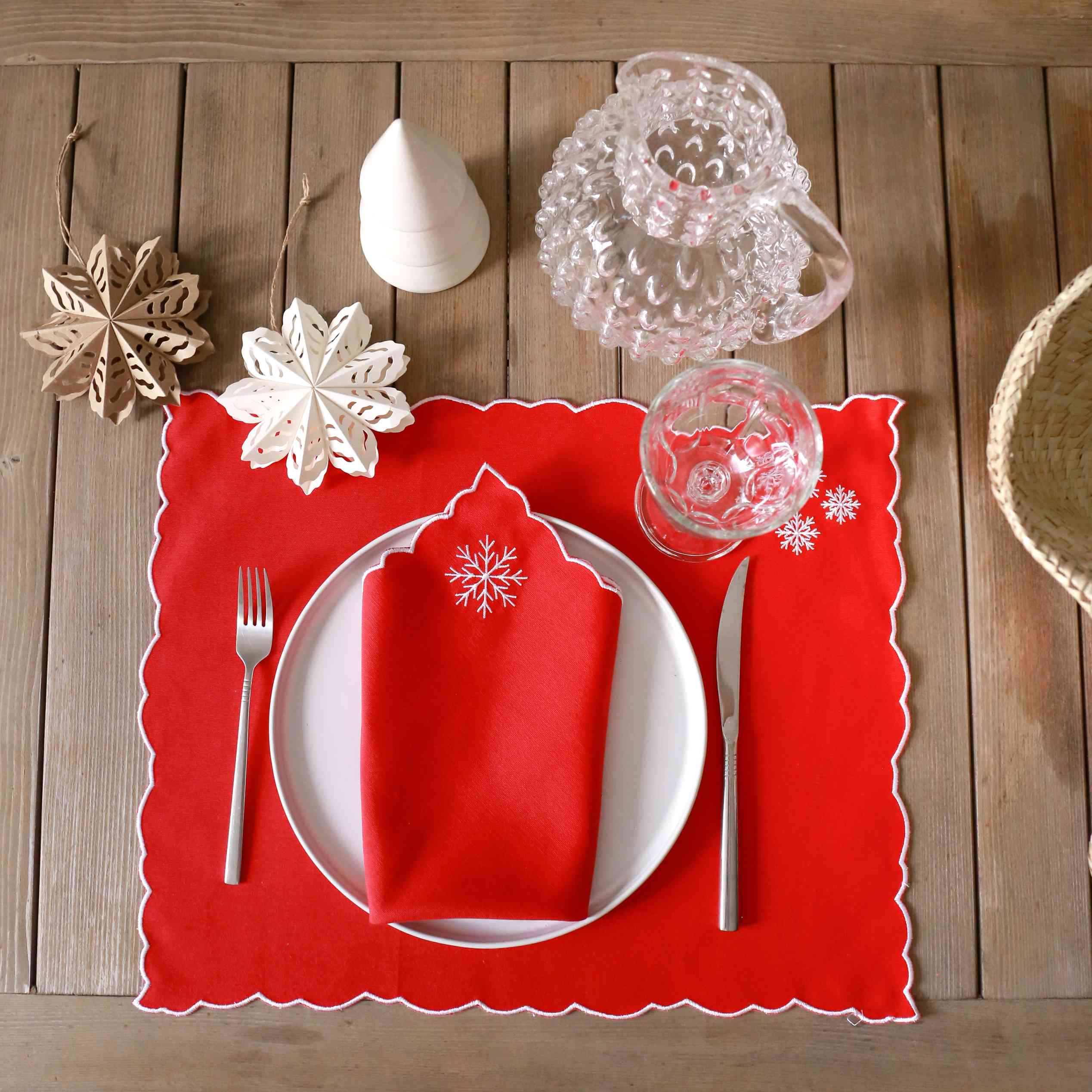 KM Home Collection-2'li Set Kar Tanesi İşlemeli Pamuk Amerikan Servis-Sunum Aksesuarları-1-Milagron.com