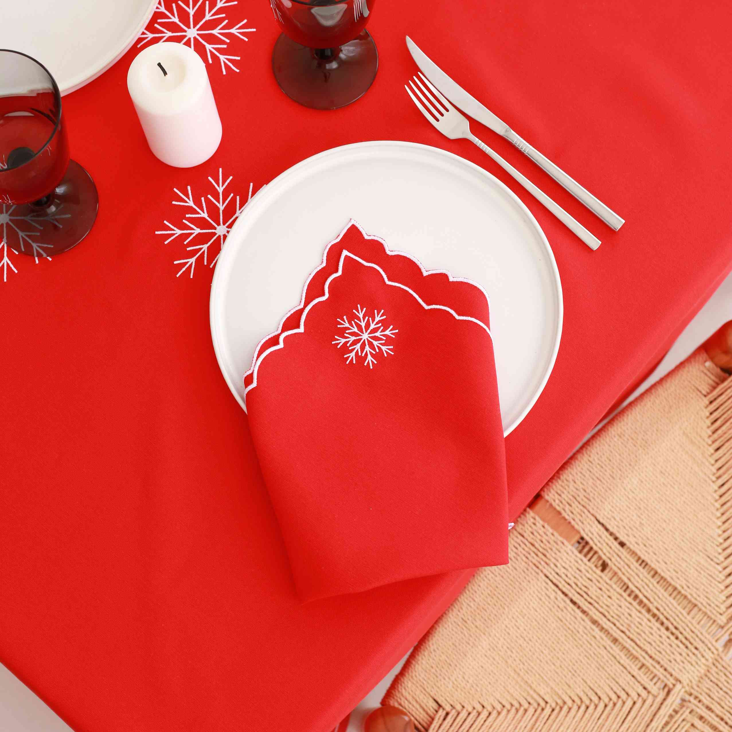 KM Home Collection-2'li Set Kar Tanesi İşlemeli Pamuk Peçete-Peçete-1-Milagron.com