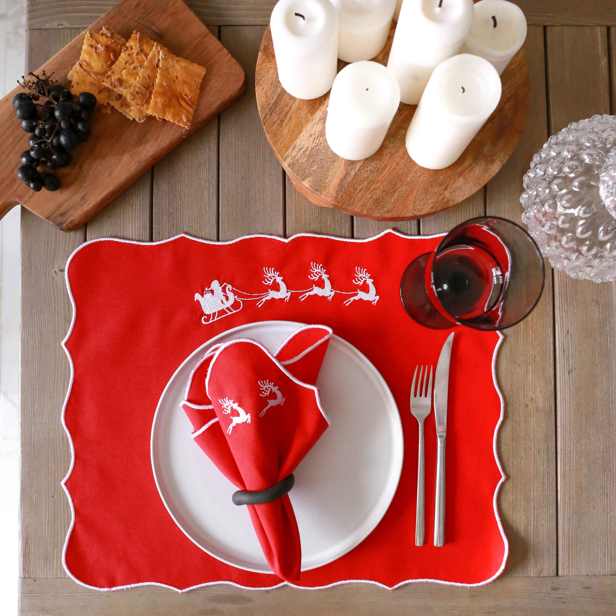 KM Home Collection-2'li Set Kızak İşlemeli Pamuk Amerikan Servis-Sunum Aksesuarları-1-Milagron.com