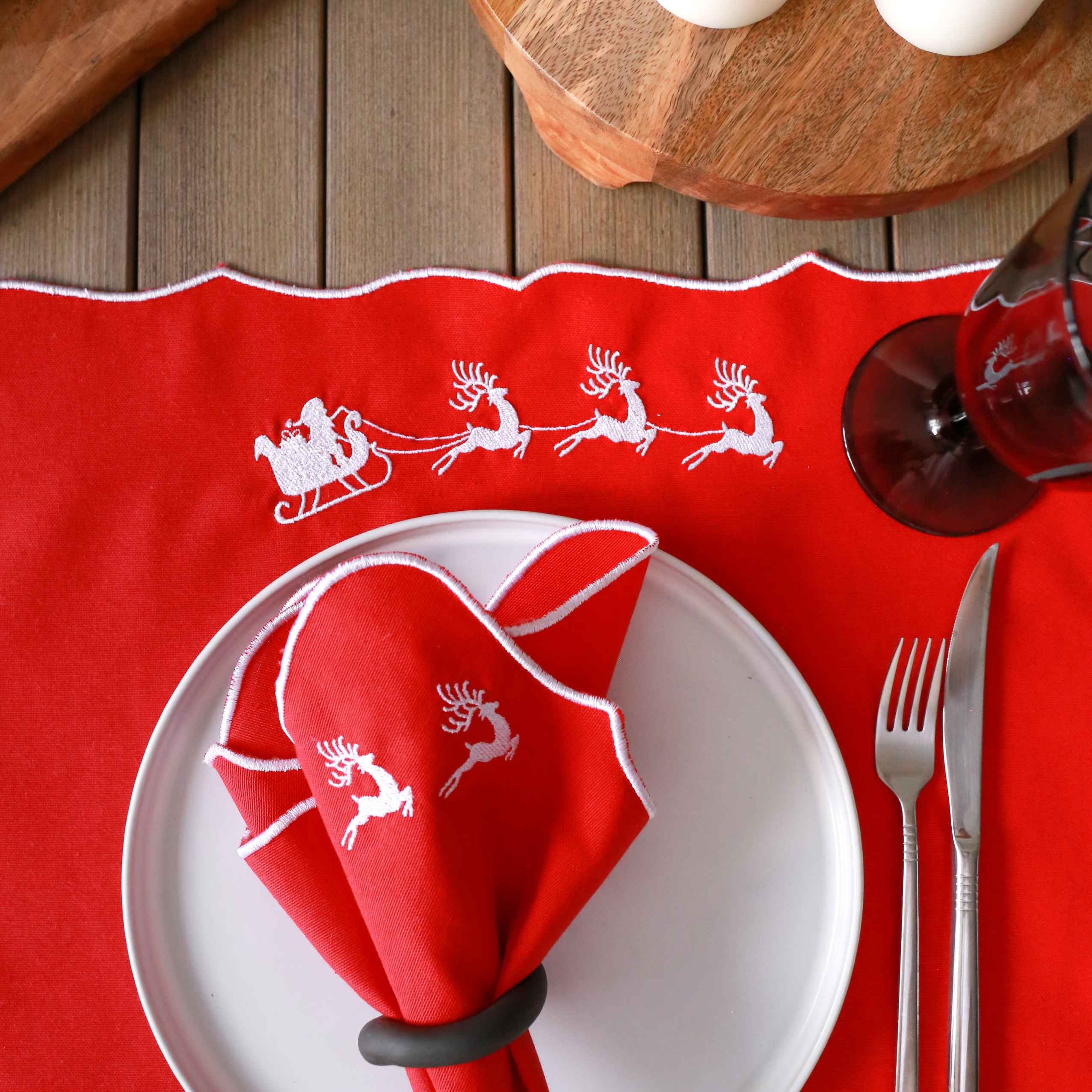 KM Home Collection-2'li Set Kızak İşlemeli Pamuk Amerikan Servis-Sunum Aksesuarları-3-Milagron.com