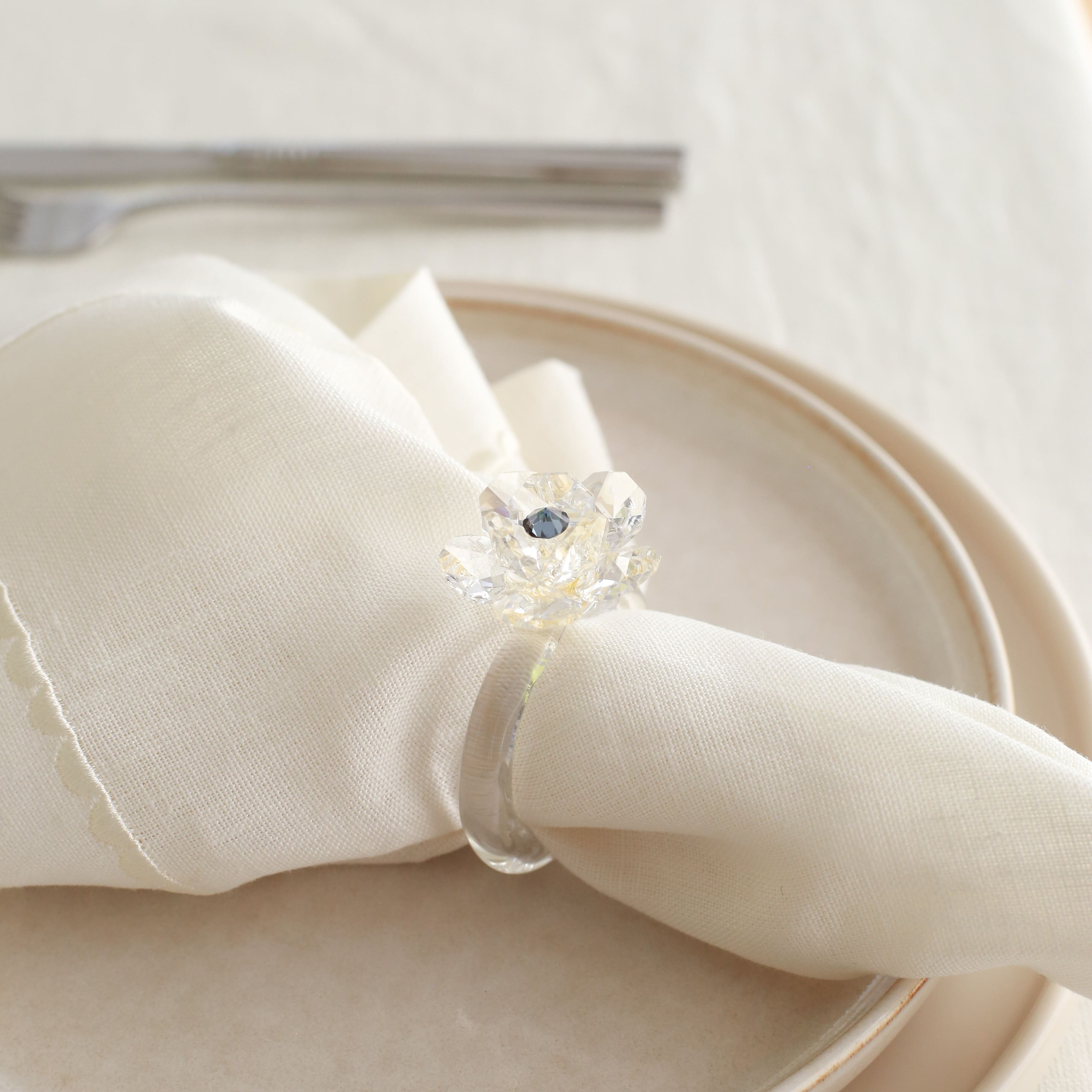 KM Home Collection-2'li Set Kristal Çiçek Motifli Peçetelik-Peçete-2-Milagron.com