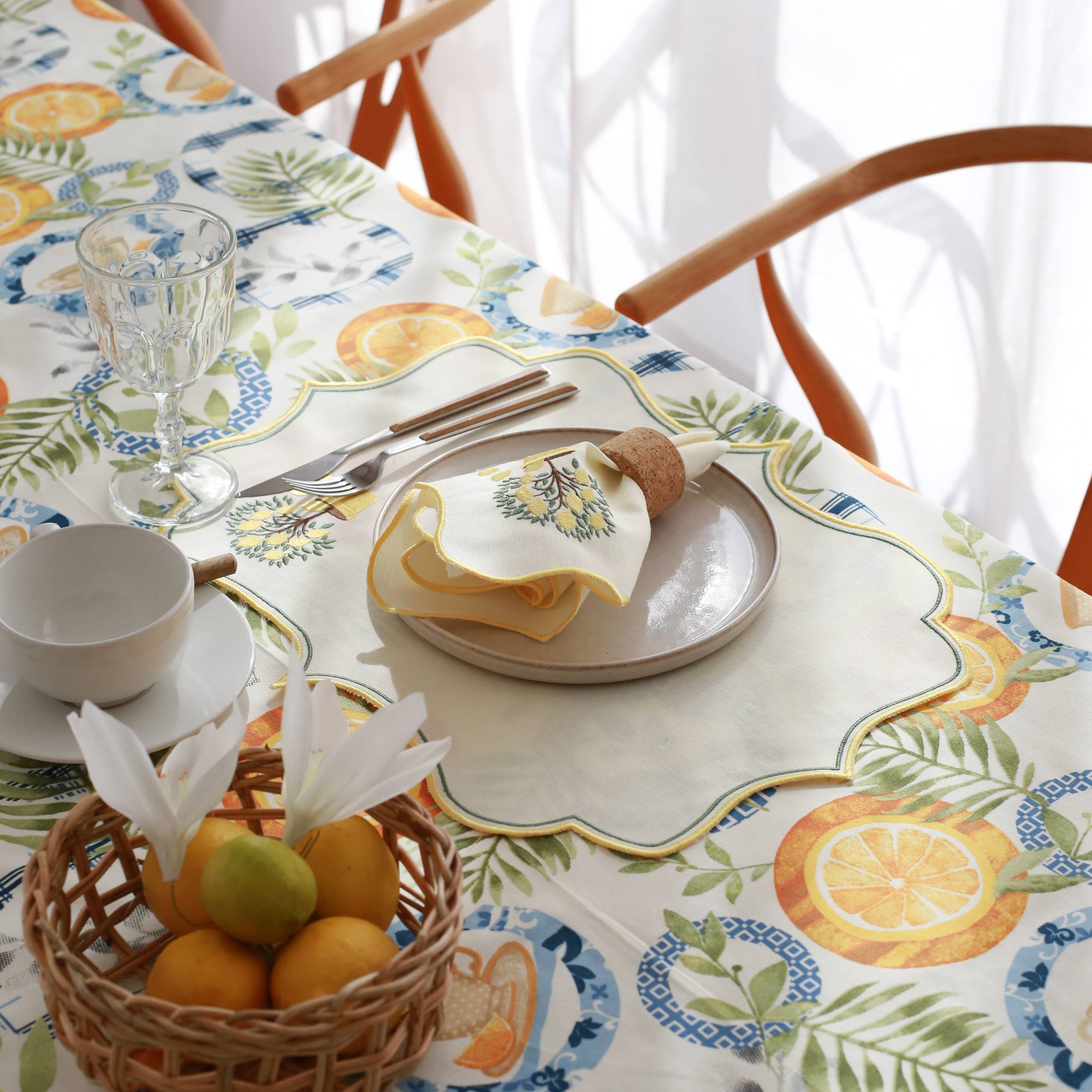KM Home Collection-2'li Set Limon İşlemeli Pamuk Amerikan Servis-Sunum Aksesuarları-5-Milagron.com