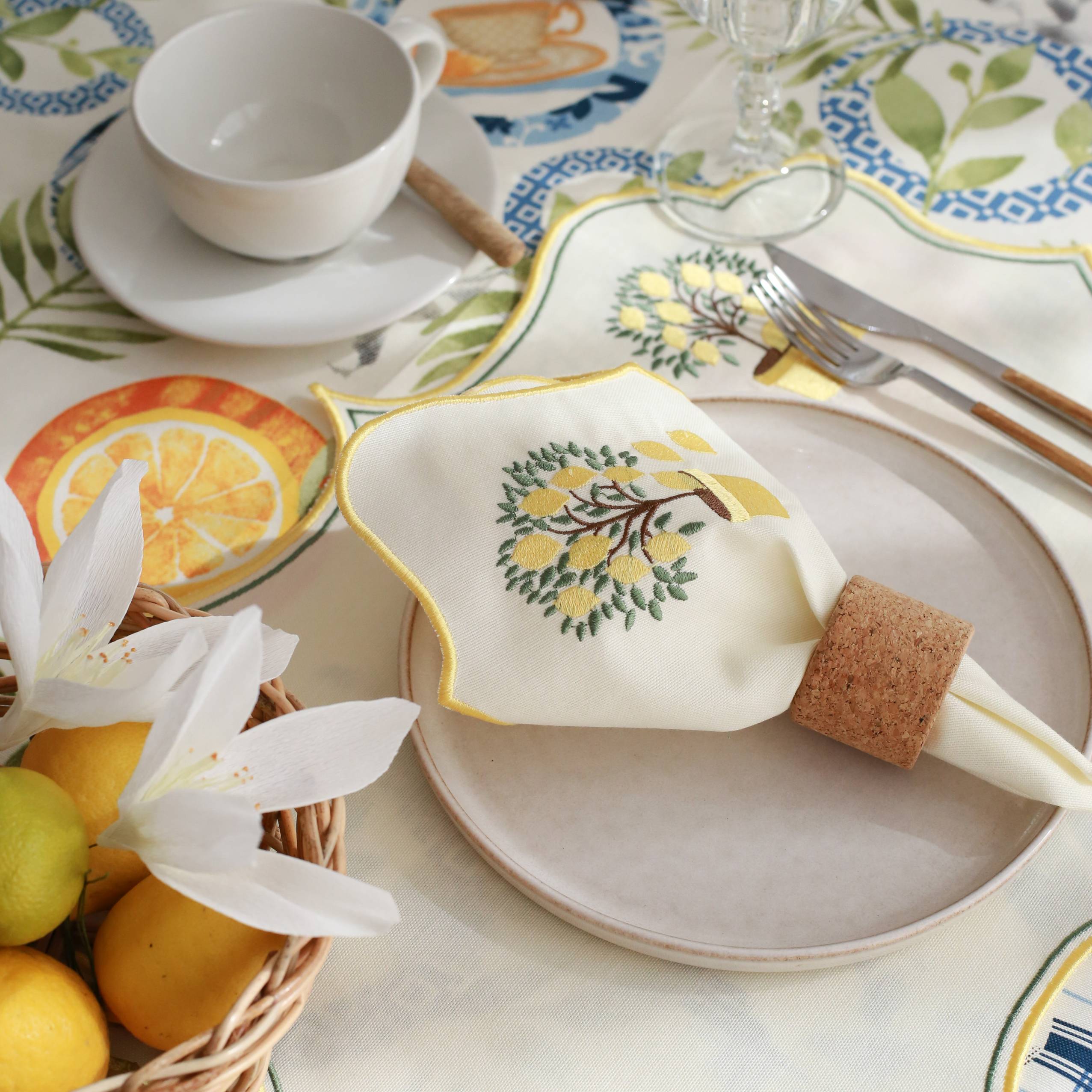 KM Home Collection-2'li Set Limon İşlemeli Pamuk Peçete-Peçete-1-Milagron.com