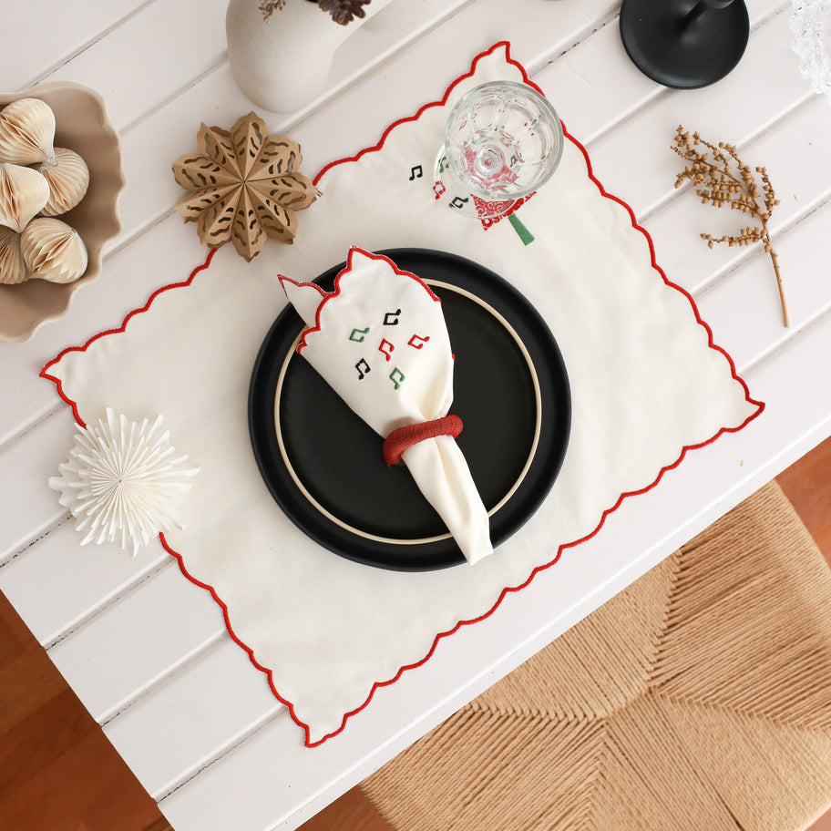 KM Home Collection-2'li Set Nota İşlemeli Pamuk Peçete-Peçete-3-Milagron.com