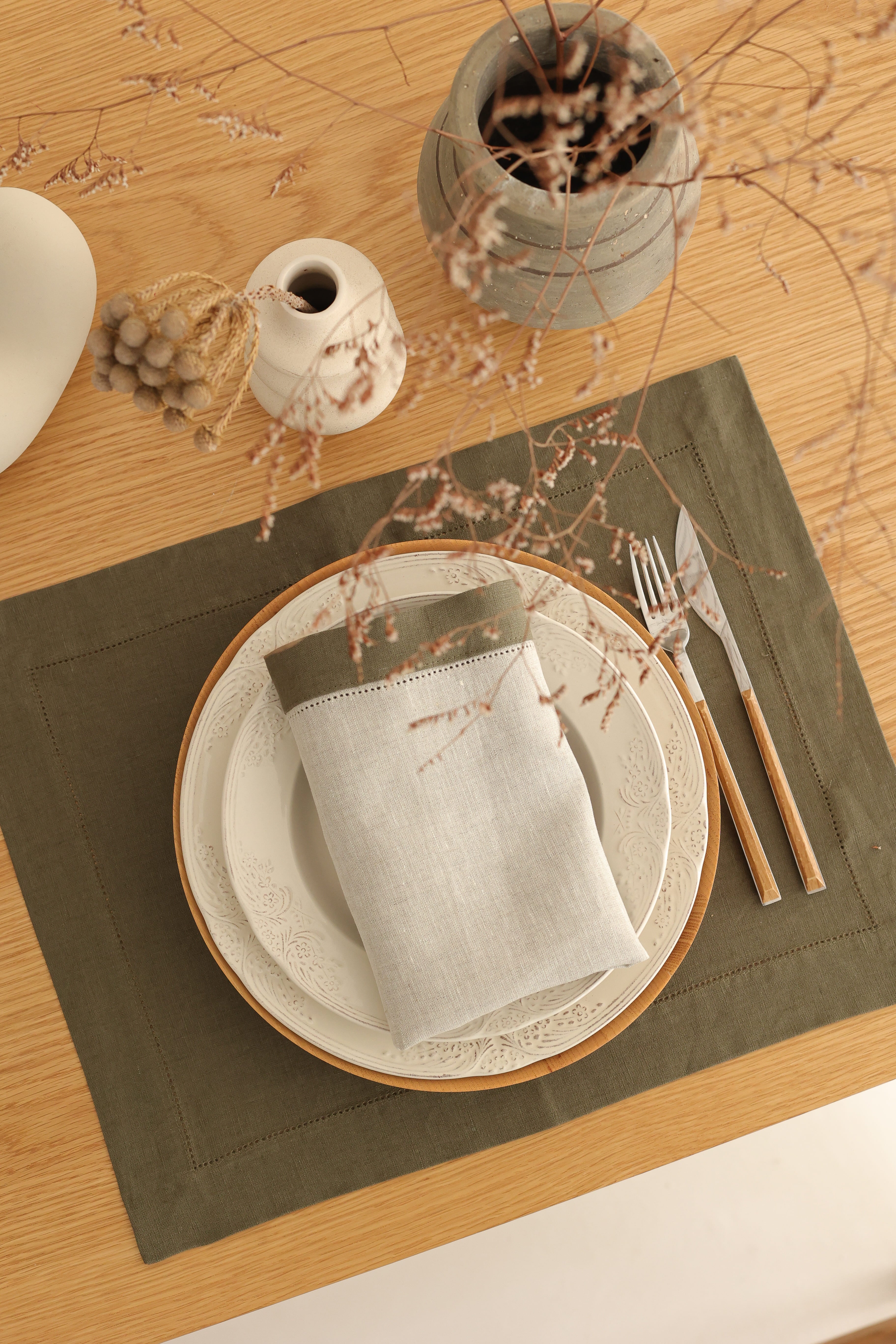 KM Home Collection-2'li Set Oliva Keten Peçete-Sunum Aksesuarları-2-Milagron.com