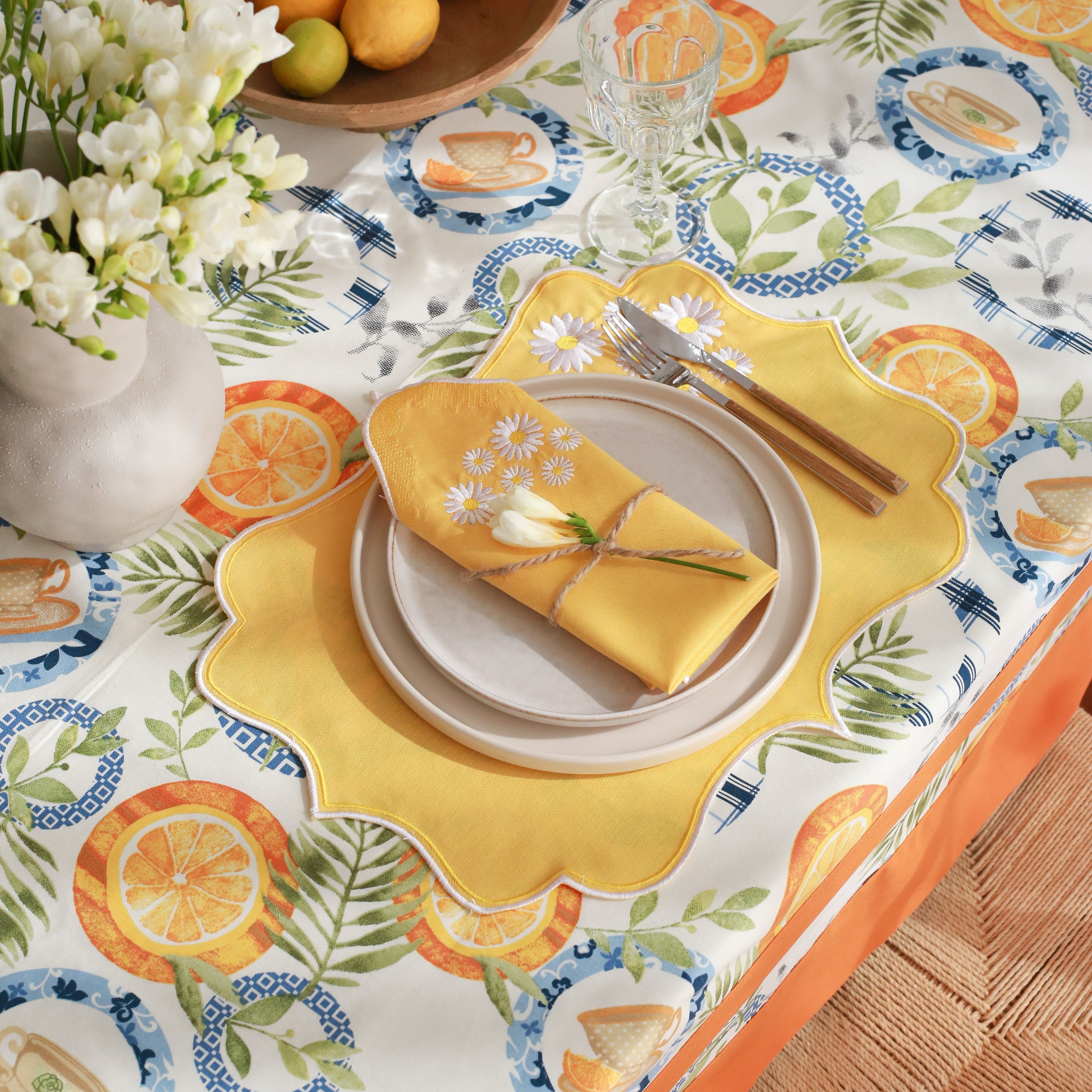 KM Home Collection-2’li Set Papatya İşlemeli Pamuk Peçete-Peçete-2-Milagron.com