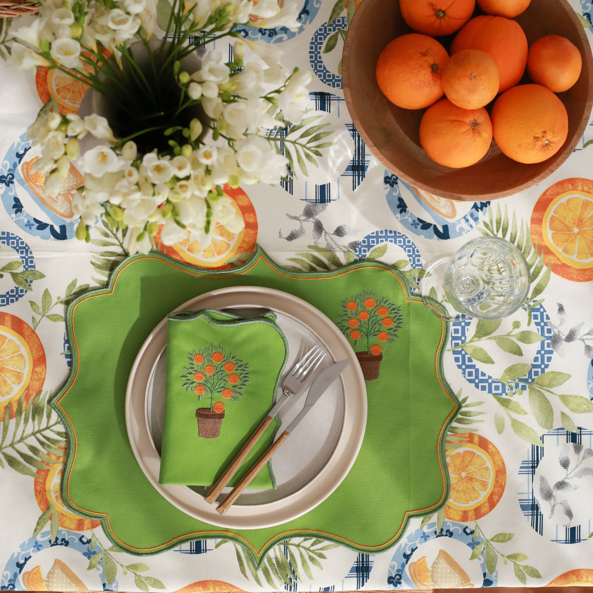 KM Home Collection-2'li Set Portakal İşlemeli Pamuk Peçete-Peçete-1-Milagron.com