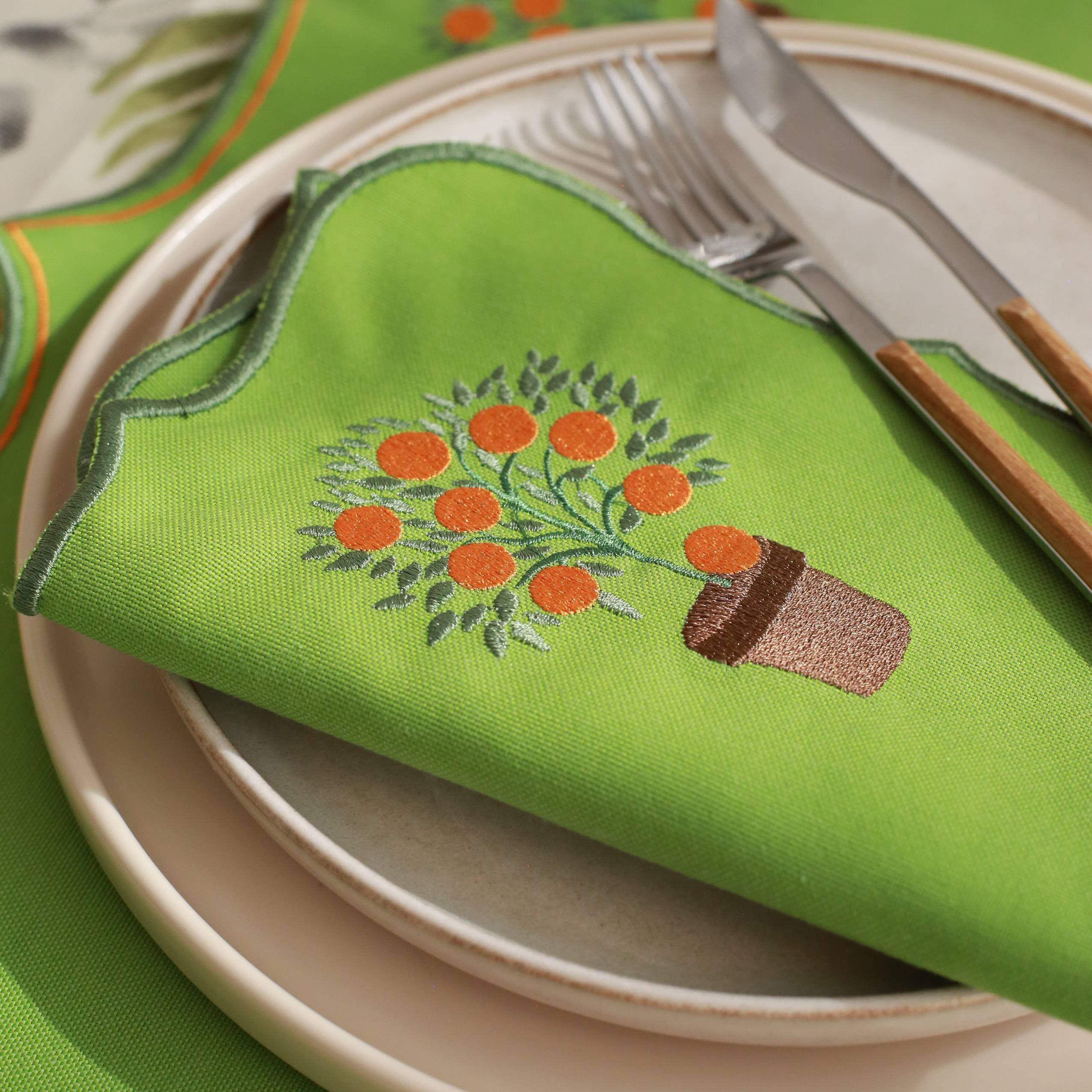 KM Home Collection-2'li Set Portakal İşlemeli Pamuk Peçete-Peçete-2-Milagron.com