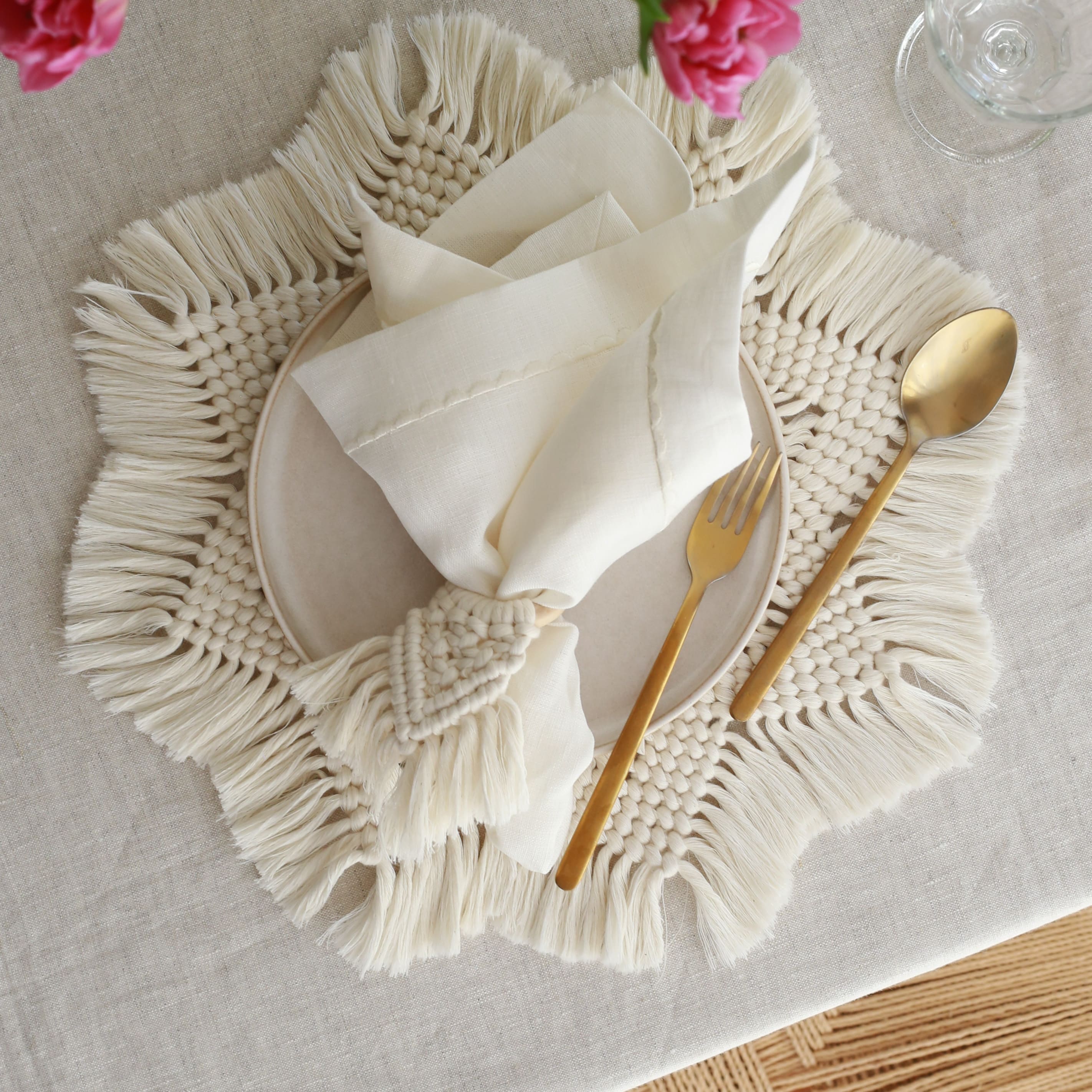 KM Home Collection-2'li Set Püsküllü Peçetelik-Peçete-2-Milagron.com