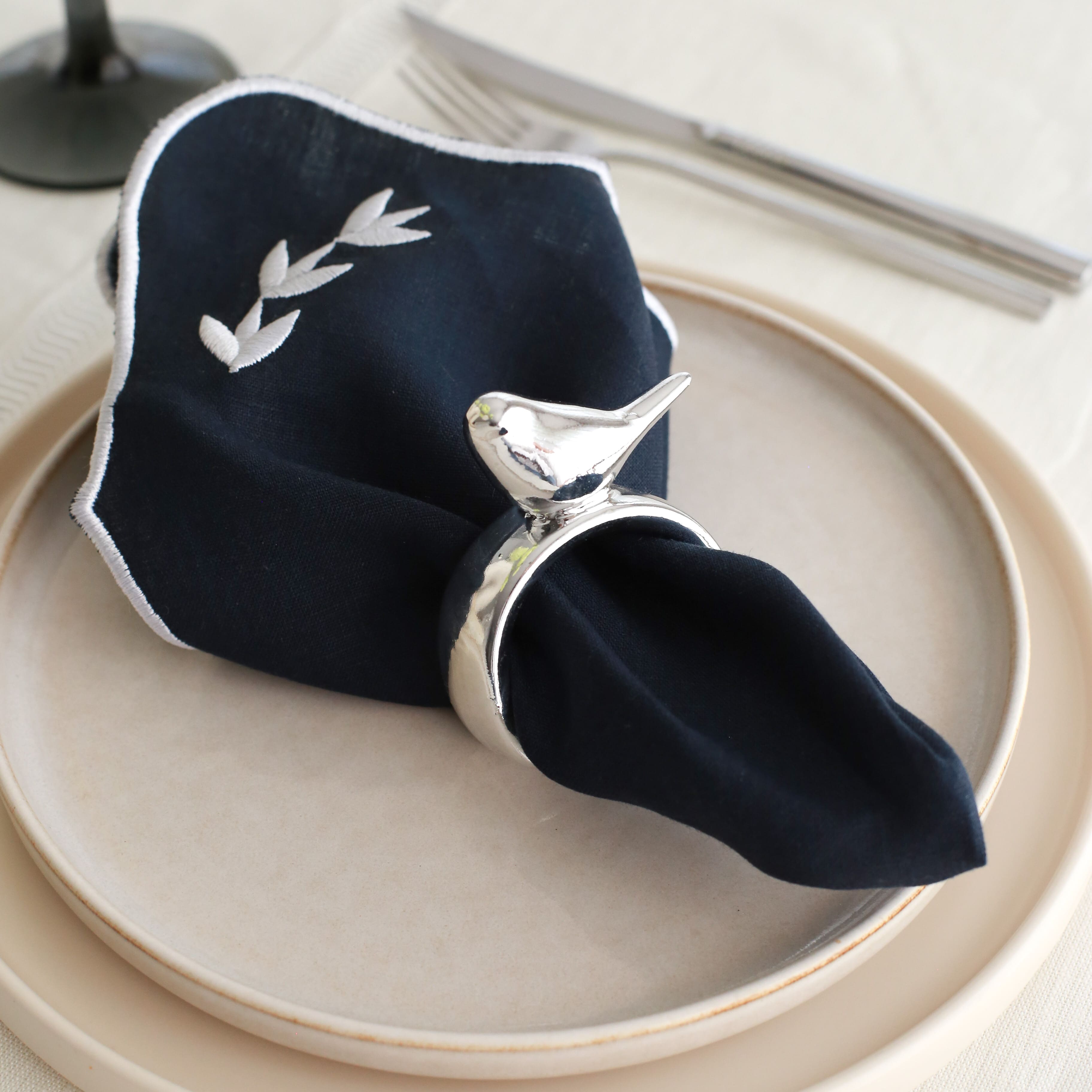 KM Home Collection-2'li Set Set Gümüş Kaplama Kuş Temalı Peçetelik-Peçete-1-Milagron.com