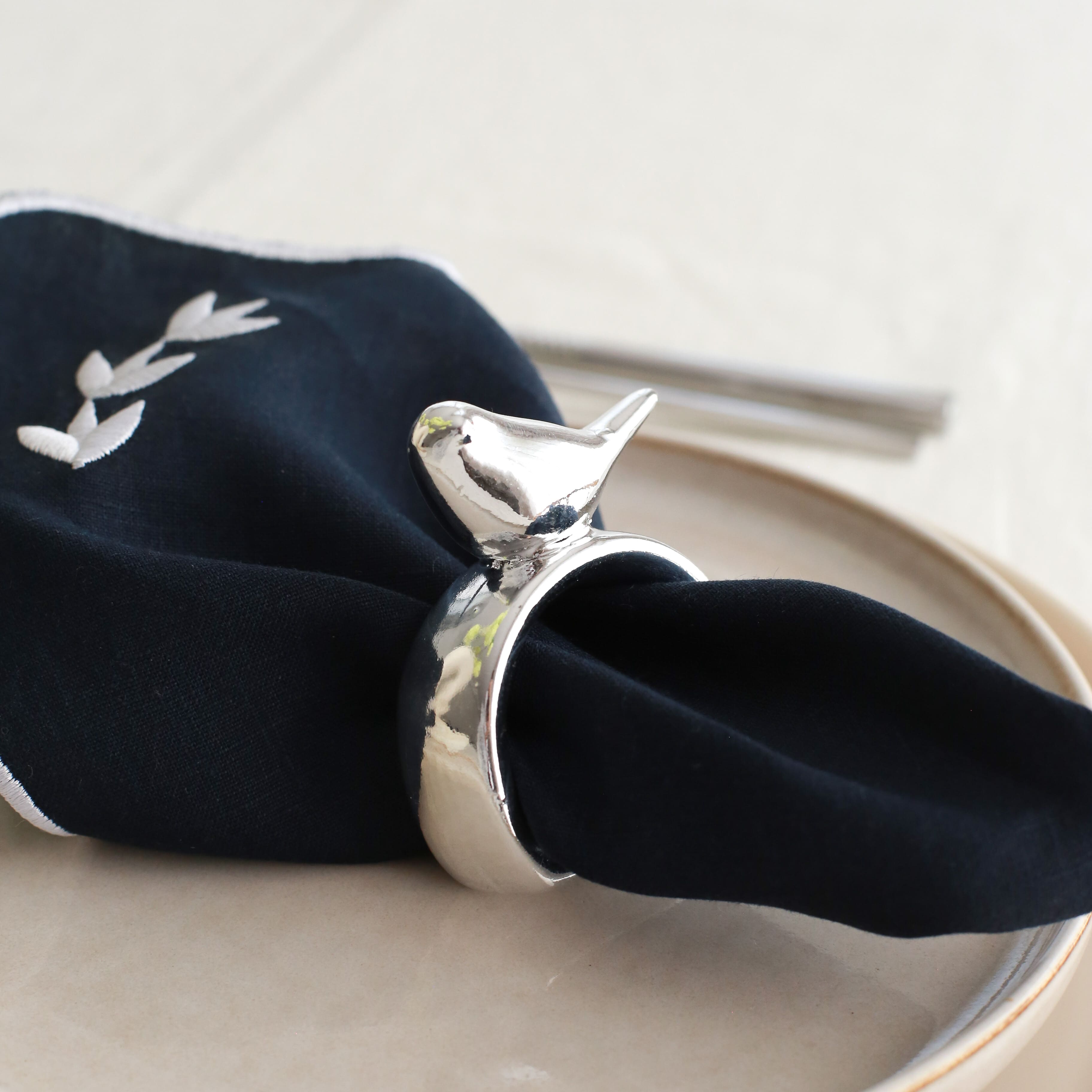 KM Home Collection-2'li Set Set Gümüş Kaplama Kuş Temalı Peçetelik-Peçete-3-Milagron.com