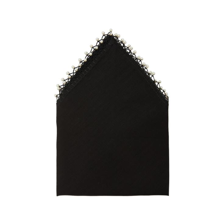 KM Home Collection-2'li Set Siyah İnci Işlemeli Keten Peçete-Peçete-3-Milagron.com