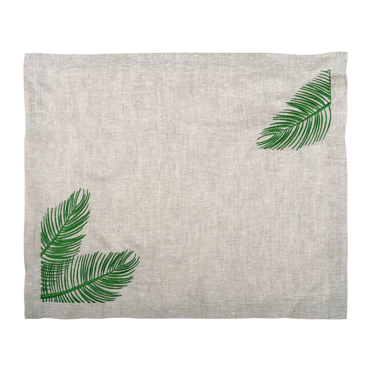 KM Home Collection-2'li Set Yeşil Yaprak İşlemeli Amerikan Servis-Sunum Aksesuarları-1-Milagron.com