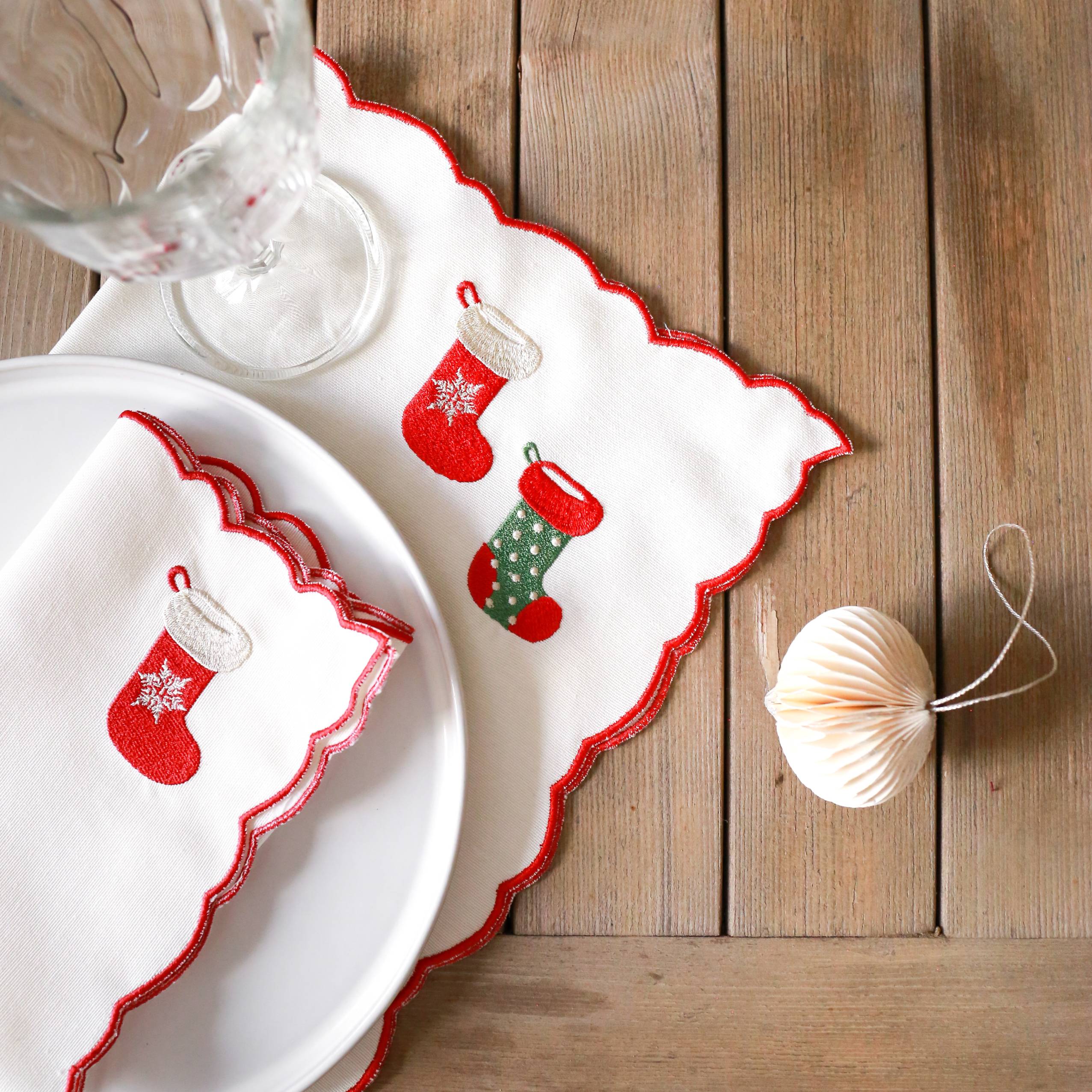 KM Home Collection-2'li Set Yılbaşı Çorabı İşlemeli Pamuk Amerikan Servis-Sunum Aksesuarları-2-Milagron.com