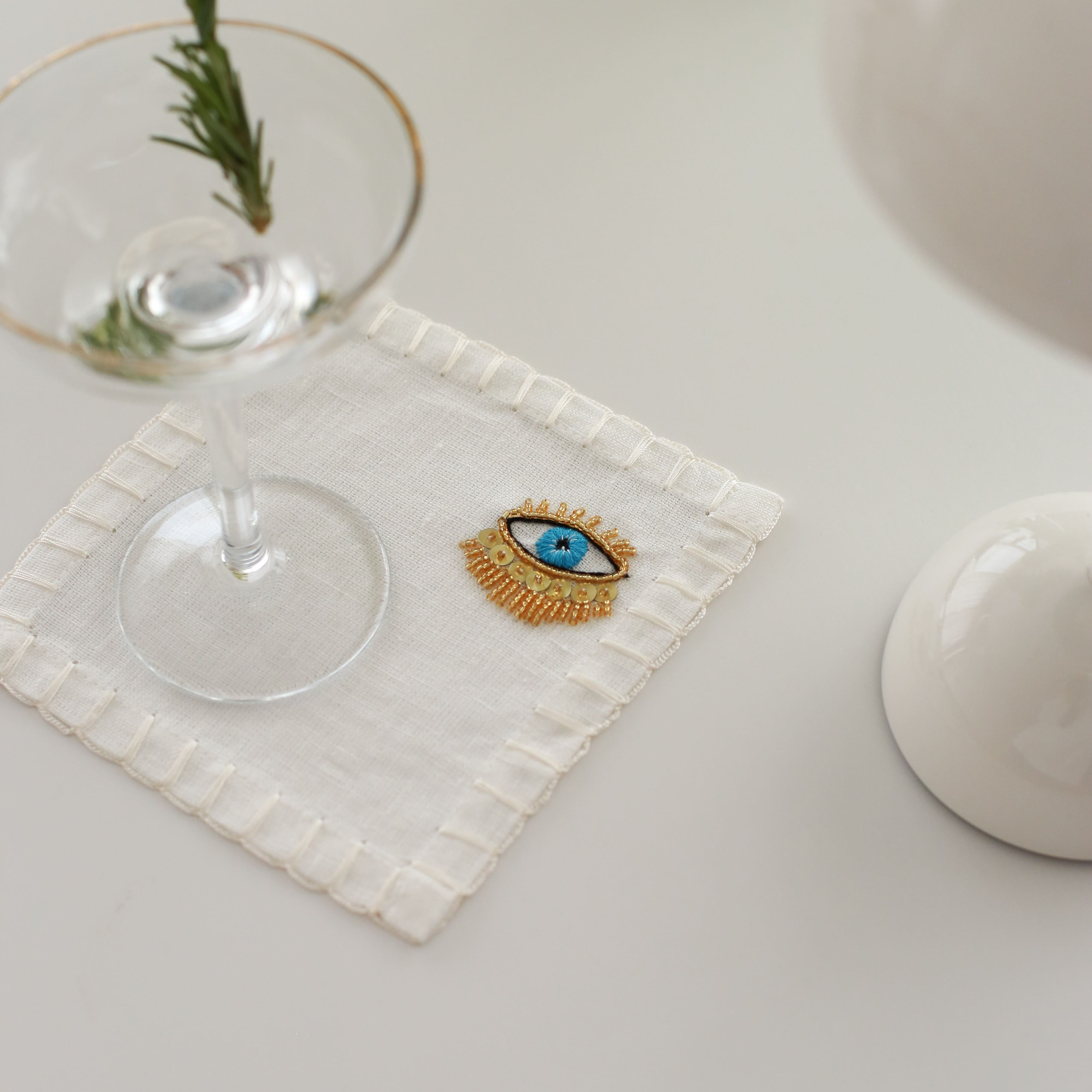 KM Home Collection-4'lü Set Göz El İşlemeli Kokteyl Peçete-Peçete-1-Milagron.com