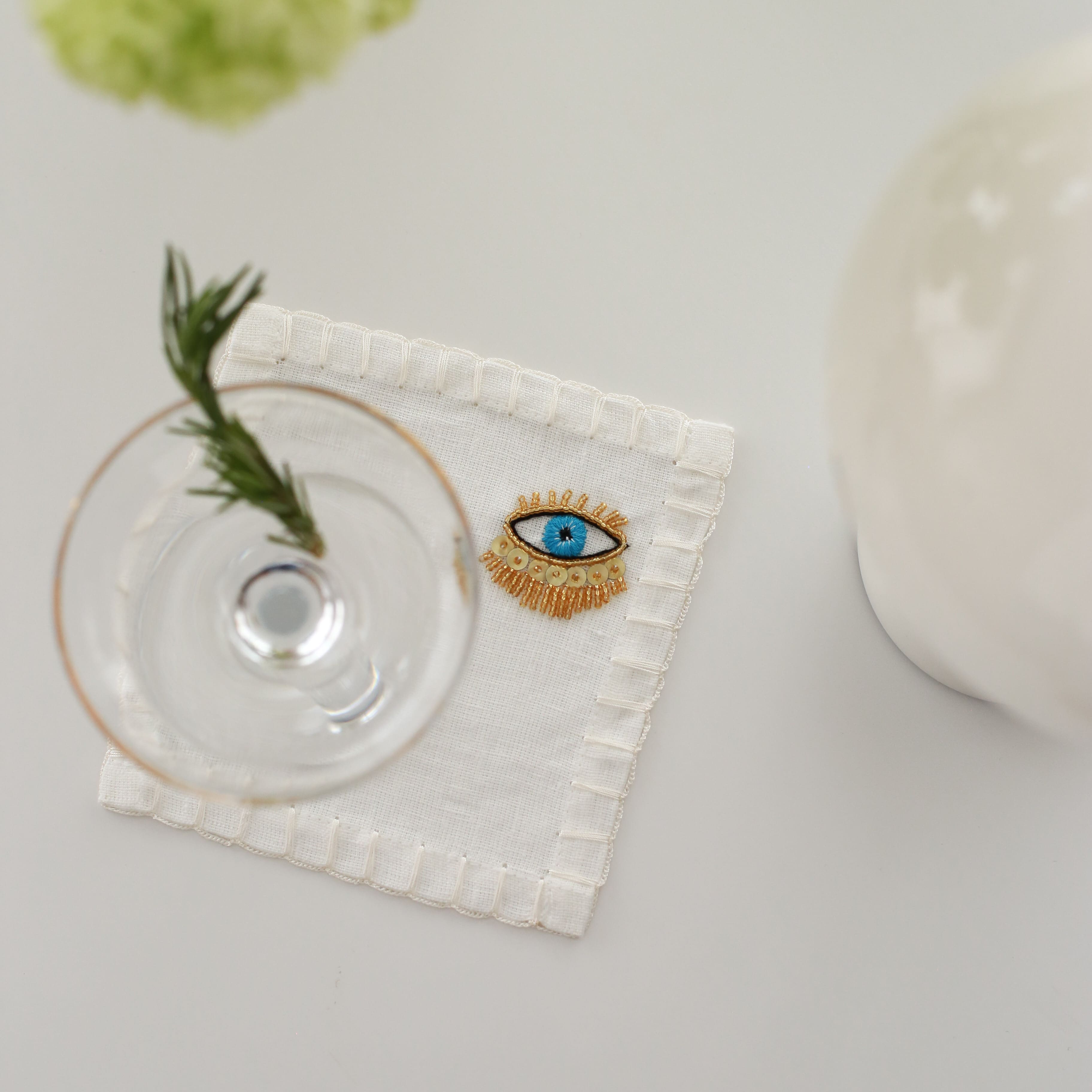 KM Home Collection-4'lü Set Göz El İşlemeli Kokteyl Peçete-Peçete-2-Milagron.com