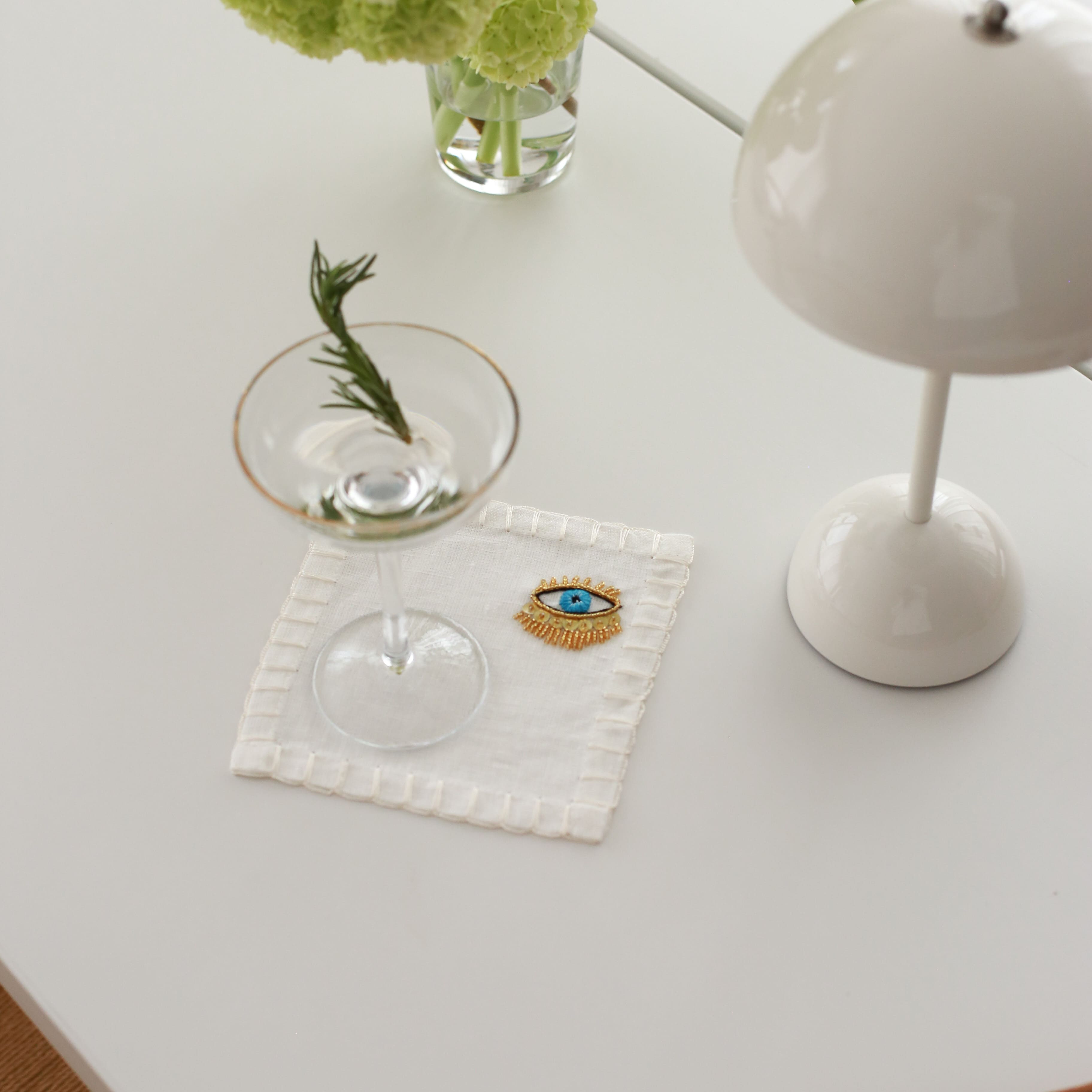 KM Home Collection-4'lü Set Göz El İşlemeli Kokteyl Peçete-Peçete-3-Milagron.com