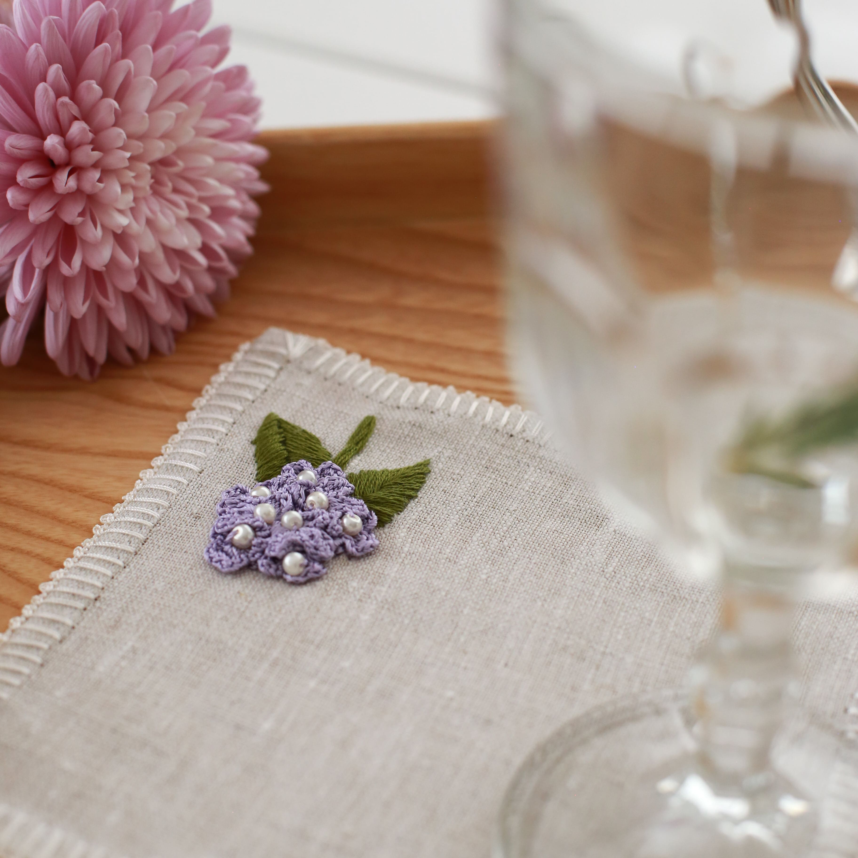 KM Home Collection-4'lü Set Ortanca El İşlemeli Kokteyl Peçete-Peçete-3-Milagron.com