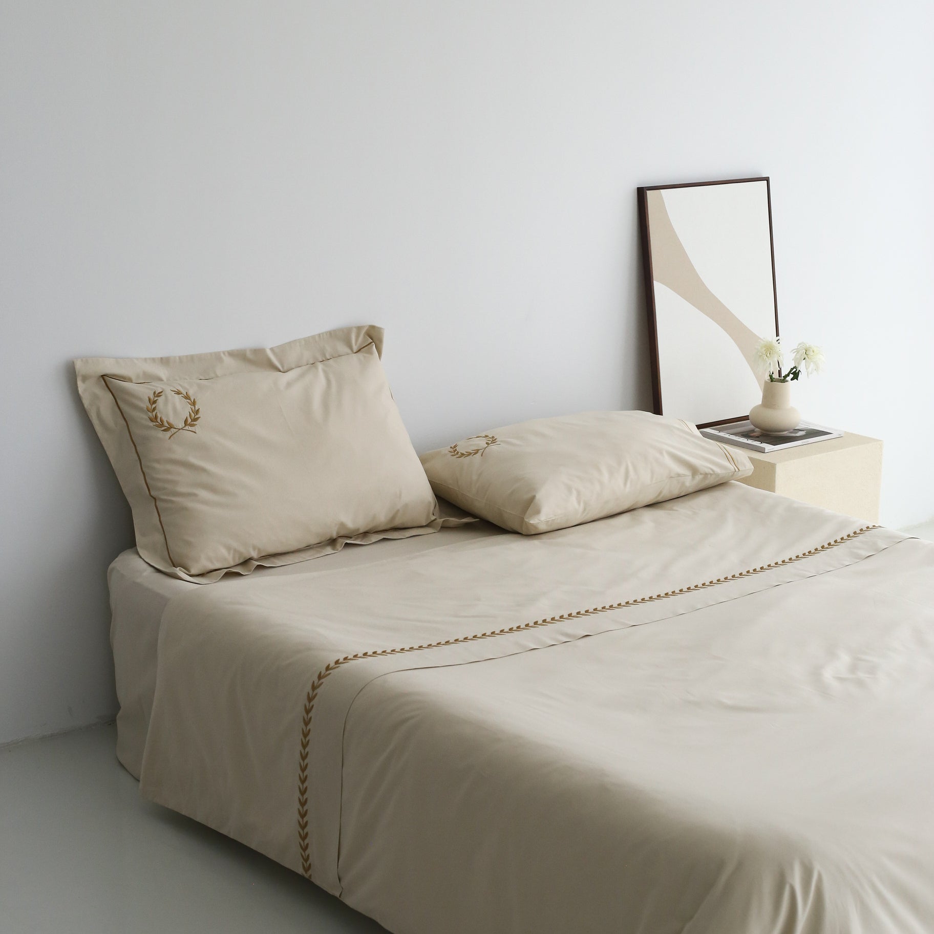 KM Home Collection-Altın Başak İşlemeli Nevresim Takımı-Nevresim Takımı-1-Milagron.com