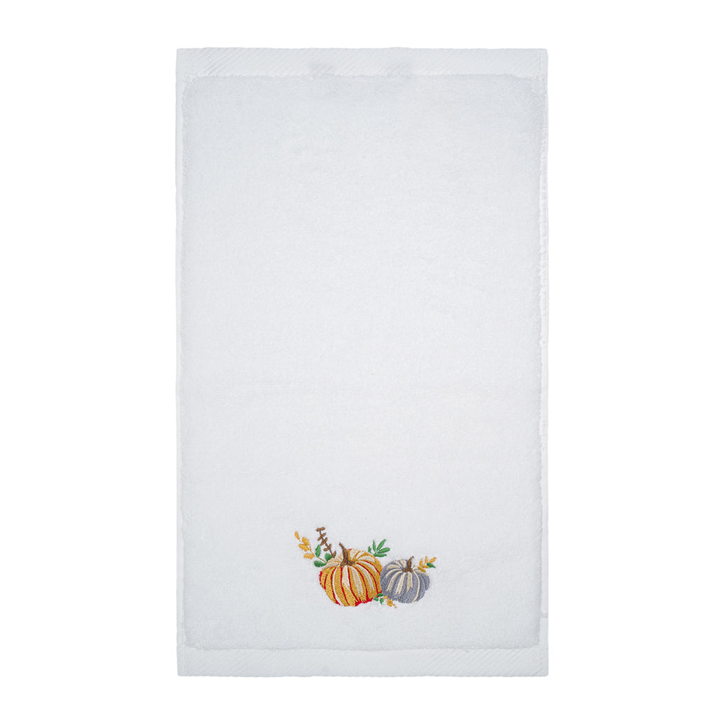 KM Home Collection-Balkabağı İşlemeli Beyaz El Havlusu-Havlu & Peştamal-1-Milagron.com