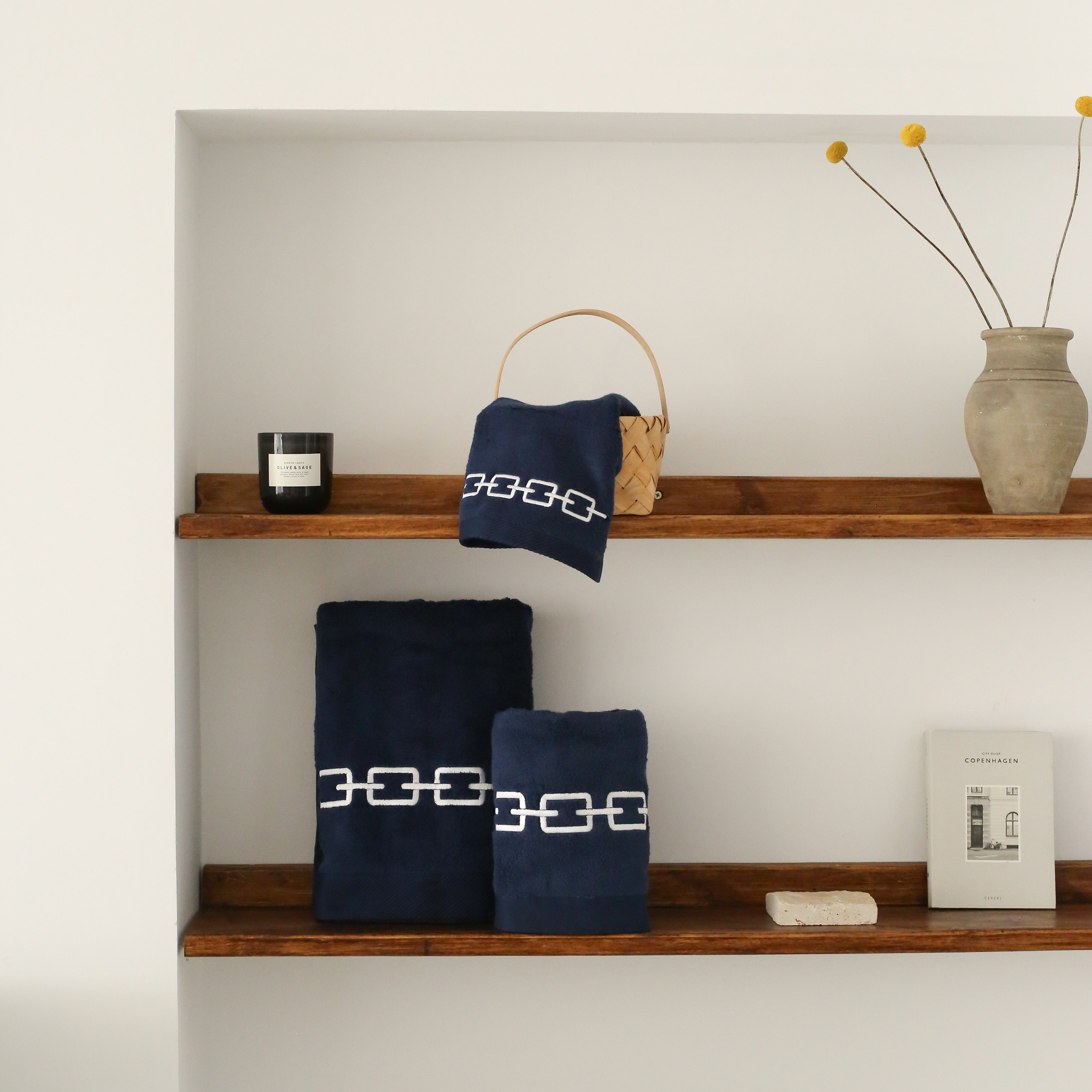 KM Home Collection-Beyaz Zincir İşlemeli Pamuk El Havlusu-Havlu & Peştamal-2-Milagron.com