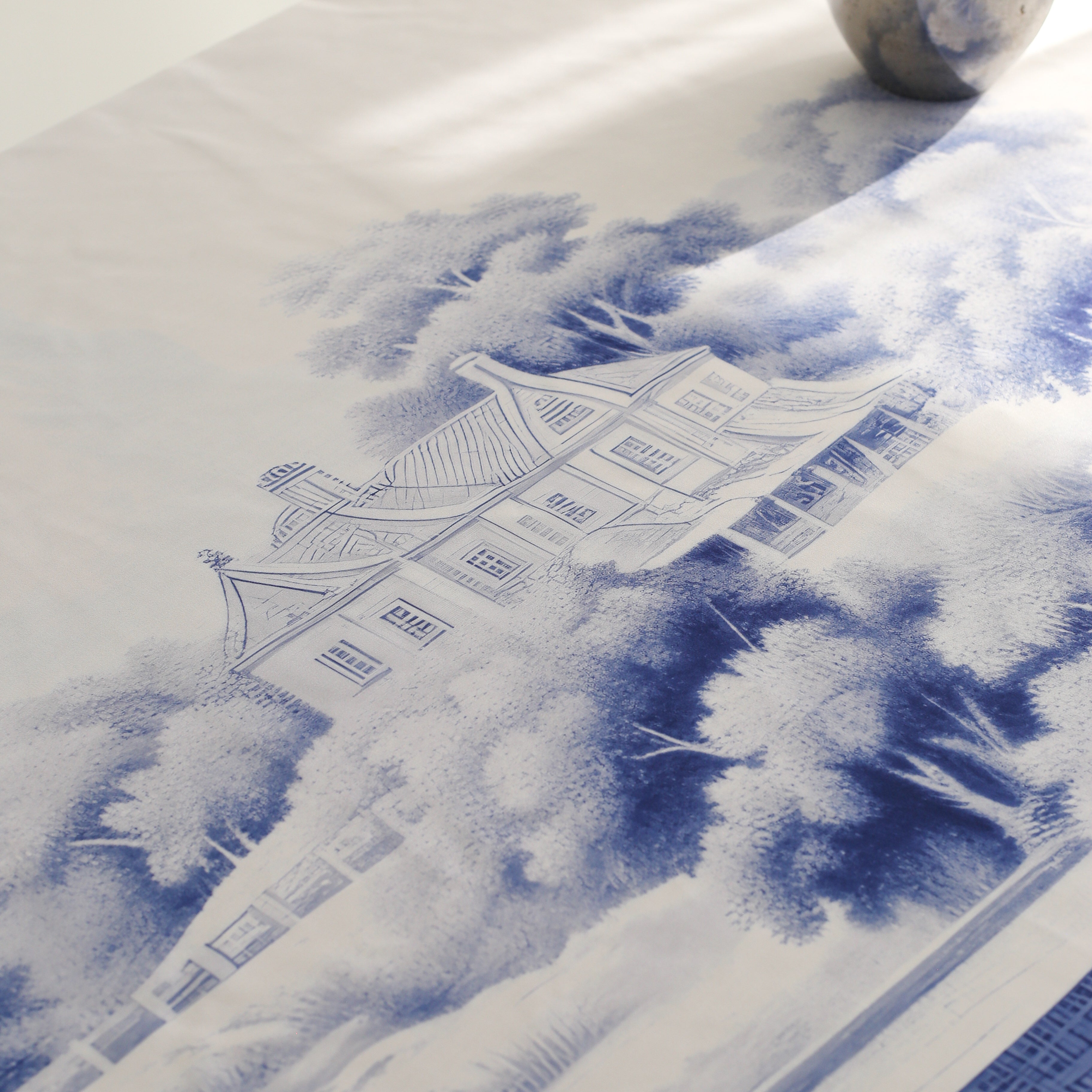 KM Home Collection-Blue Blanc Desenli Masa Örtüsü-Masa Örtüleri-6-Milagron.com