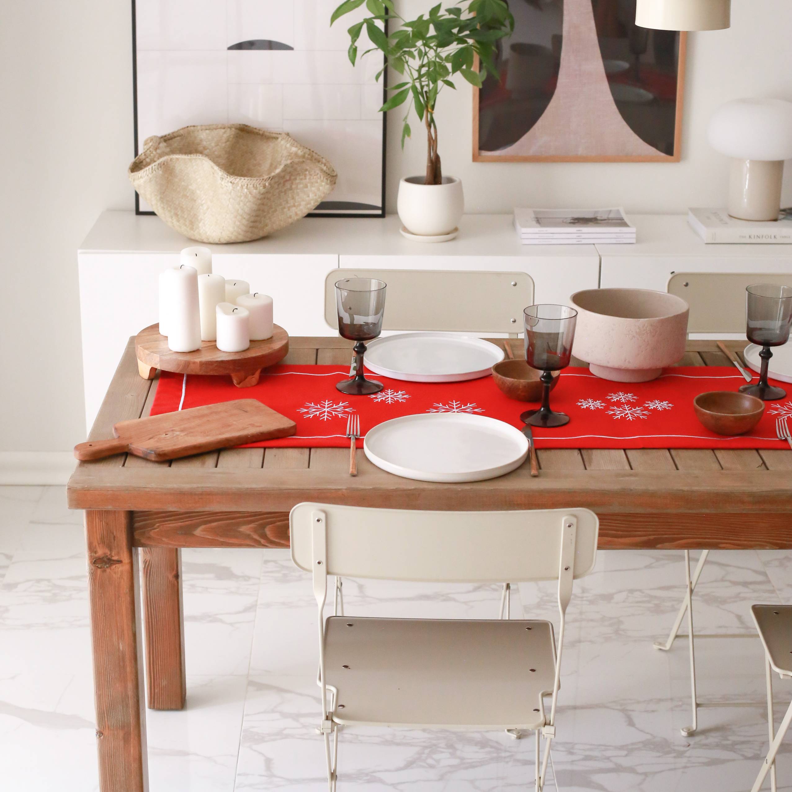 KM Home Collection-Kar Tanesi İşlemeli Pamuk Runner-Runner-4-Milagron.com