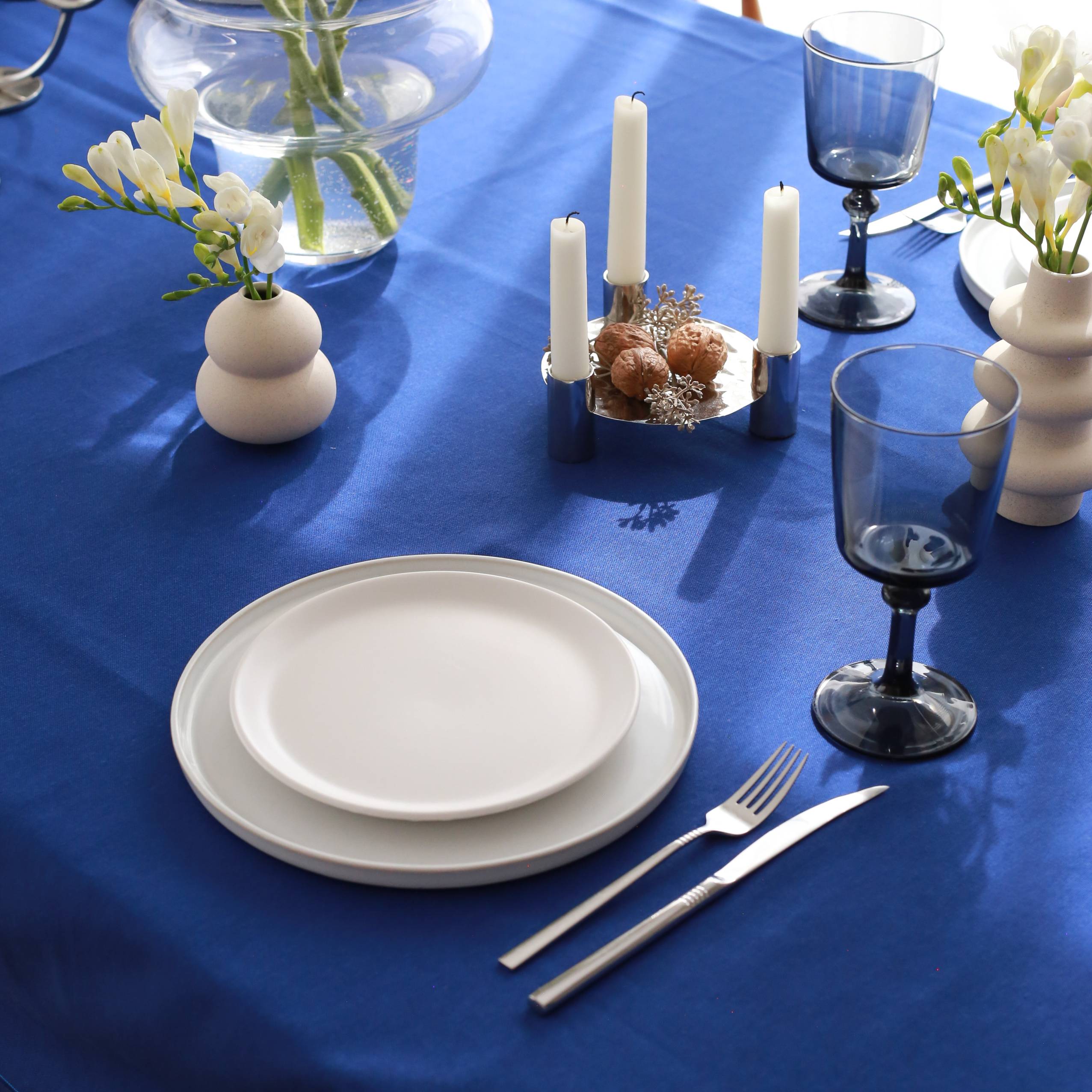 KM Home Collection-Lacivert Renkli Pamuk Masa Örtüsü-Masa Örtüleri-4-Milagron.com