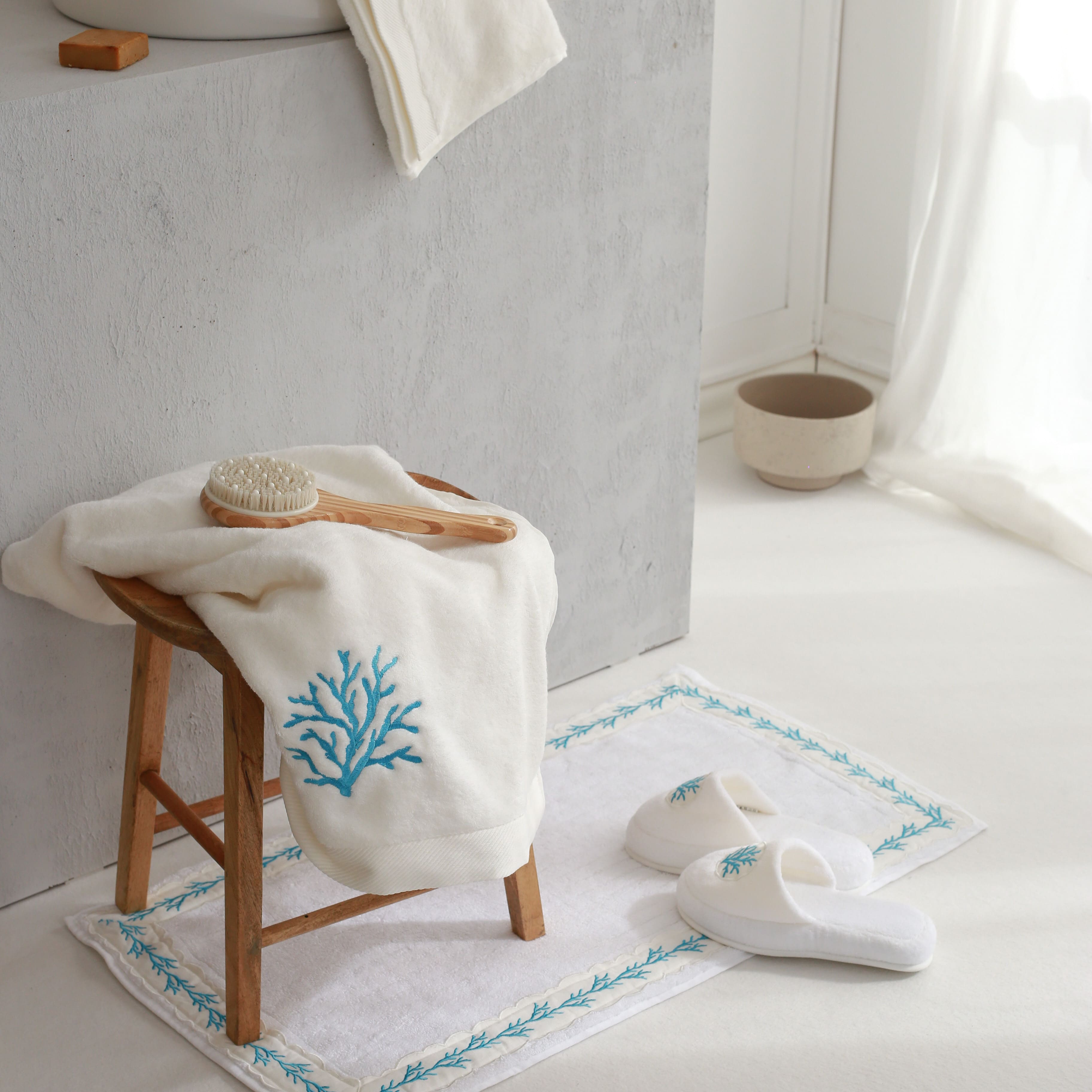 KM Home Collection-Turkuvaz Mercan İşlemeli El Havlusu-Havlu & Peştamal-6-Milagron.com