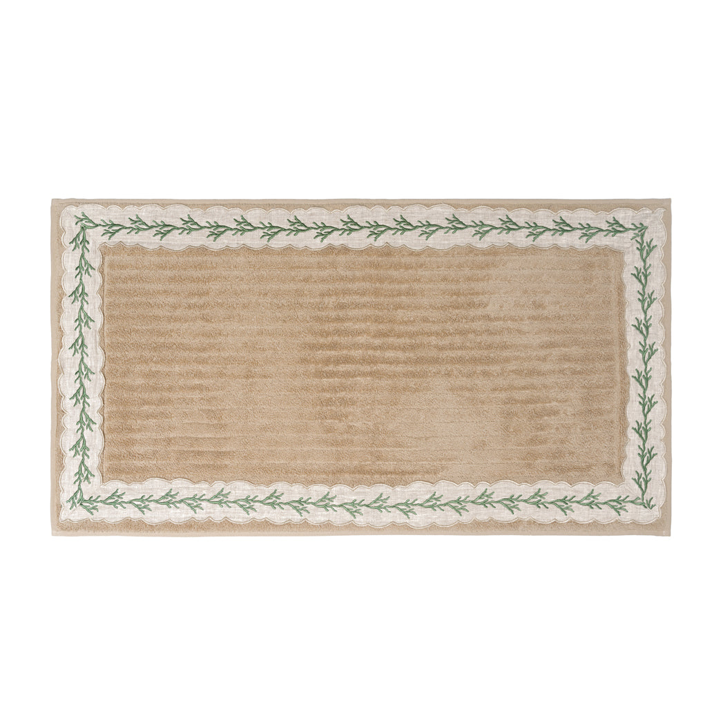 KM Home Collection-Yeşil Dal İşlemeli Pamuk Ayak Havlusu-Havlu & Peştamal-1-Milagron.com