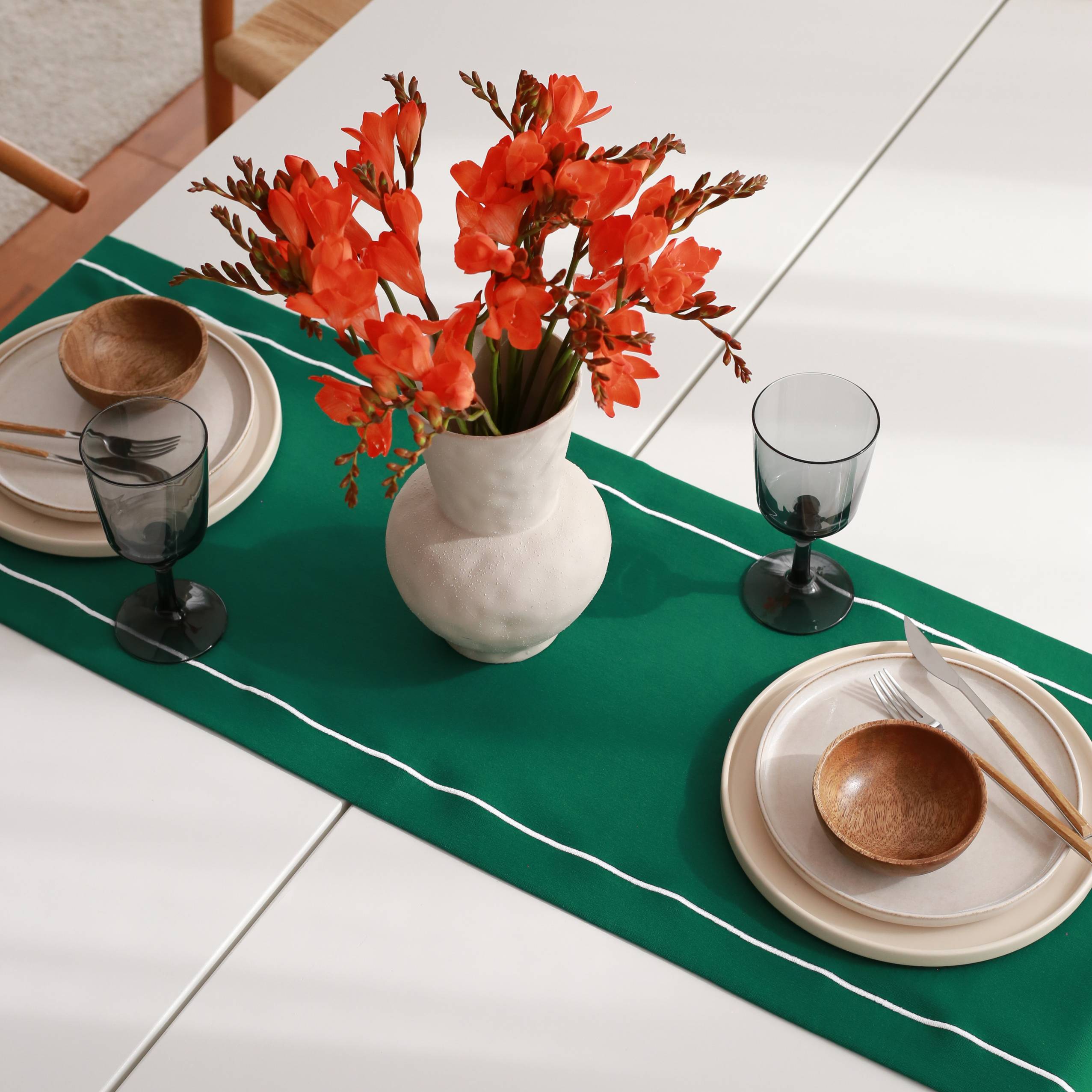 KM Home Collection-Yeşil Renkli Pamuk Runner-Runner-1-Milagron.com