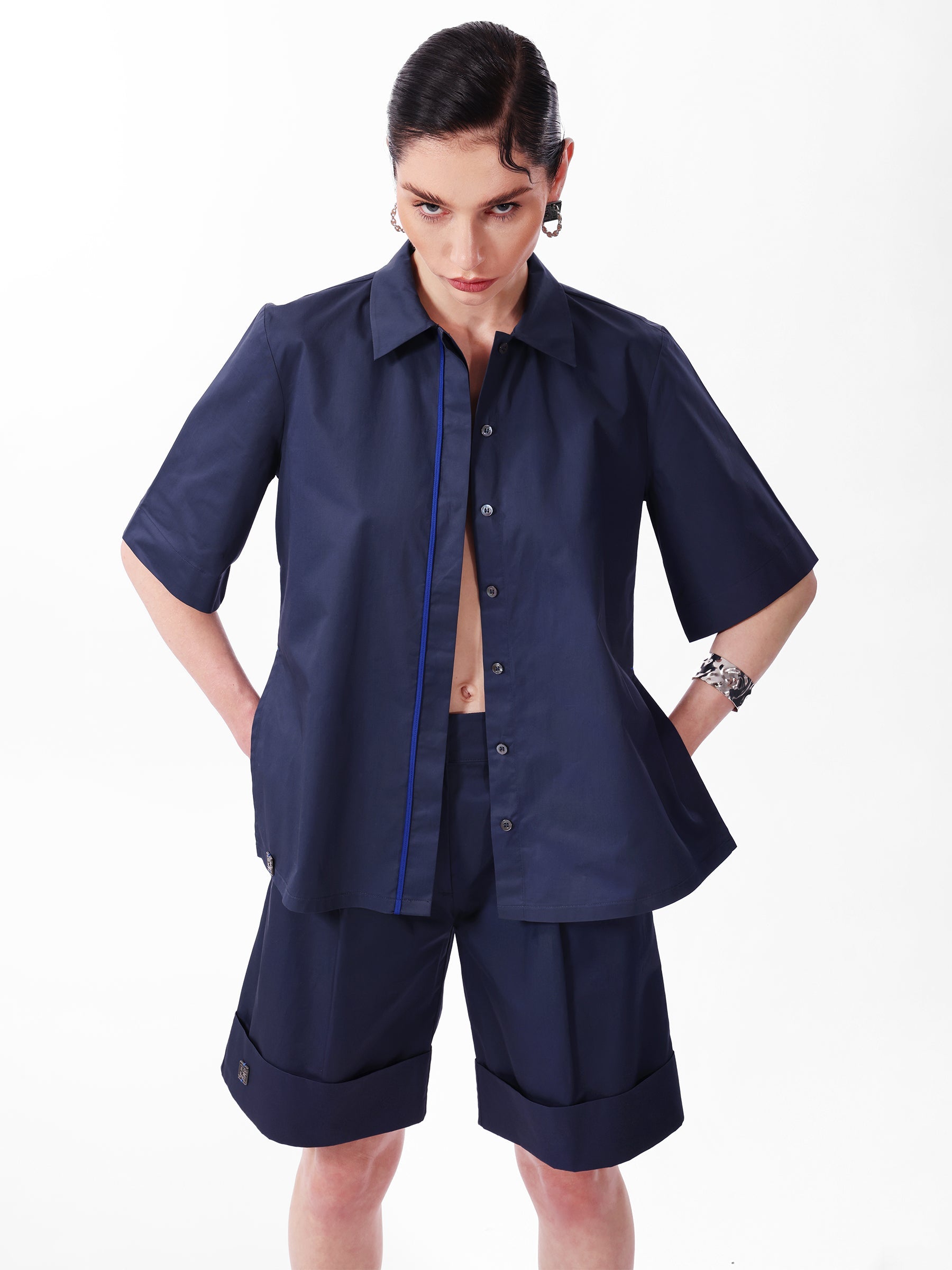 Kntlgy Navu Blue Oversize Poplin Shirt