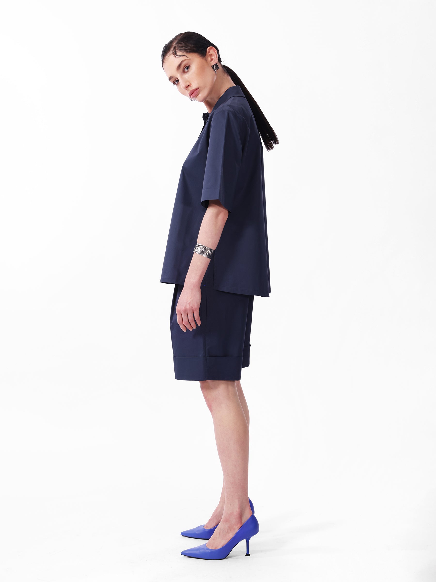 Kntlgy Navu Blue Oversize Poplin Shirt