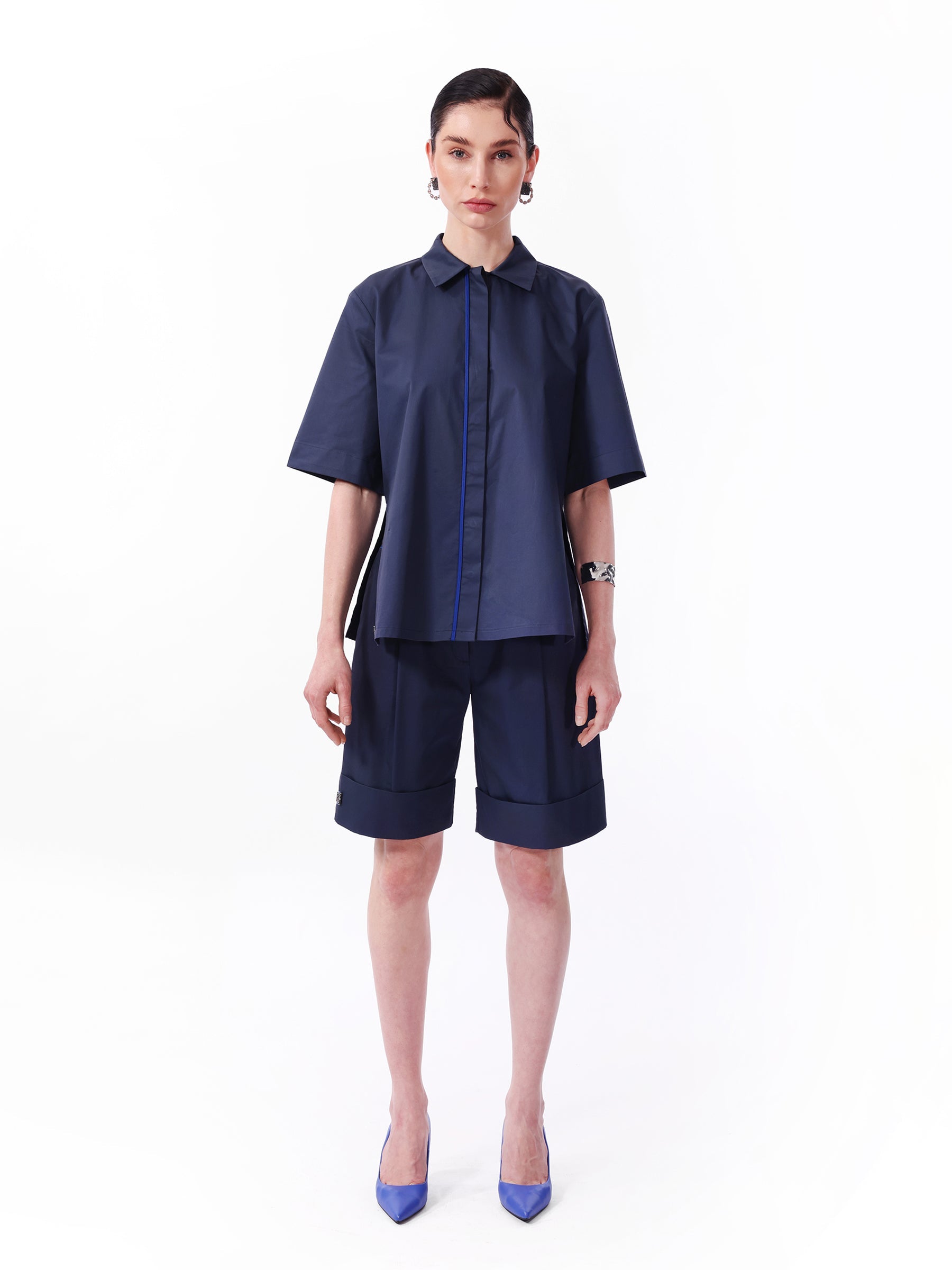 Kntlgy Navu Blue Oversize Poplin Shirt