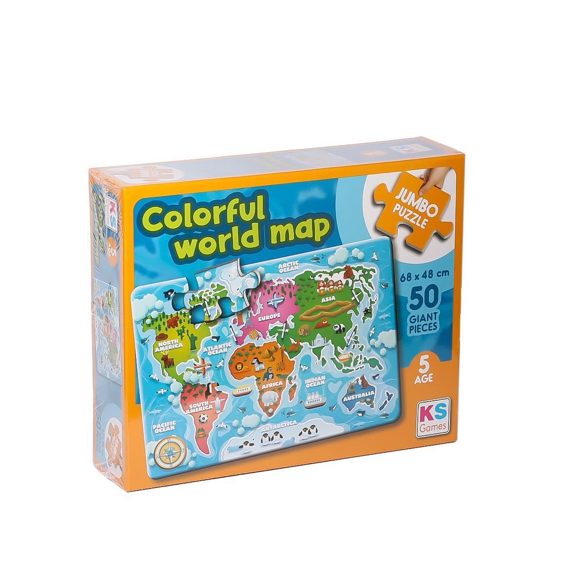 KS Puzzle-Colorful World Map Jumbo Puzzle 50 Parça-Oyuncak-1-Milagron.com