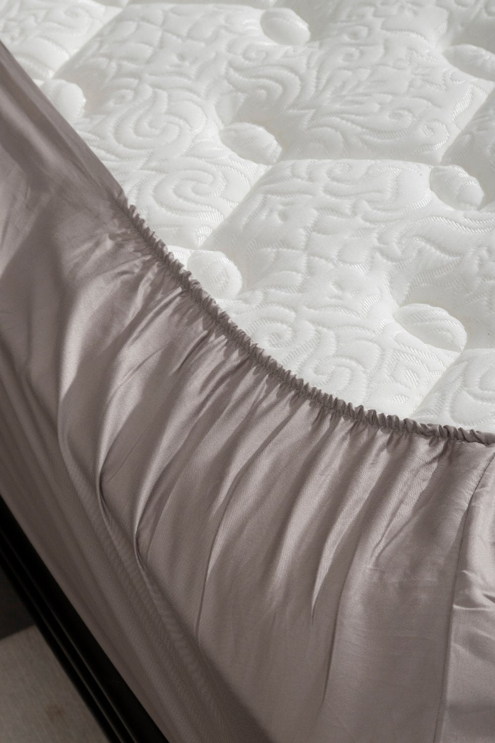 Kaay-Kaay Pamuk Saten Yastık Kılıfı Dahil Lastikli Çarşaf Seti 120x200 Tek Kişilik Gri-Nevresim Takımı-2-Milagron.com