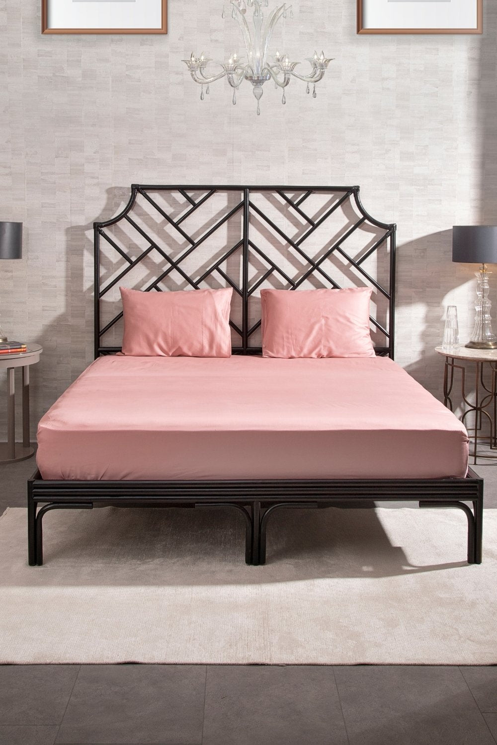 Kaay-Kaay Pamuk Saten Yastık Kılıfı Dahil Lastikli Çarşaf Seti 120x200 Tek Kişilik Pembe-Nevresim Takımı-3-Milagron.com