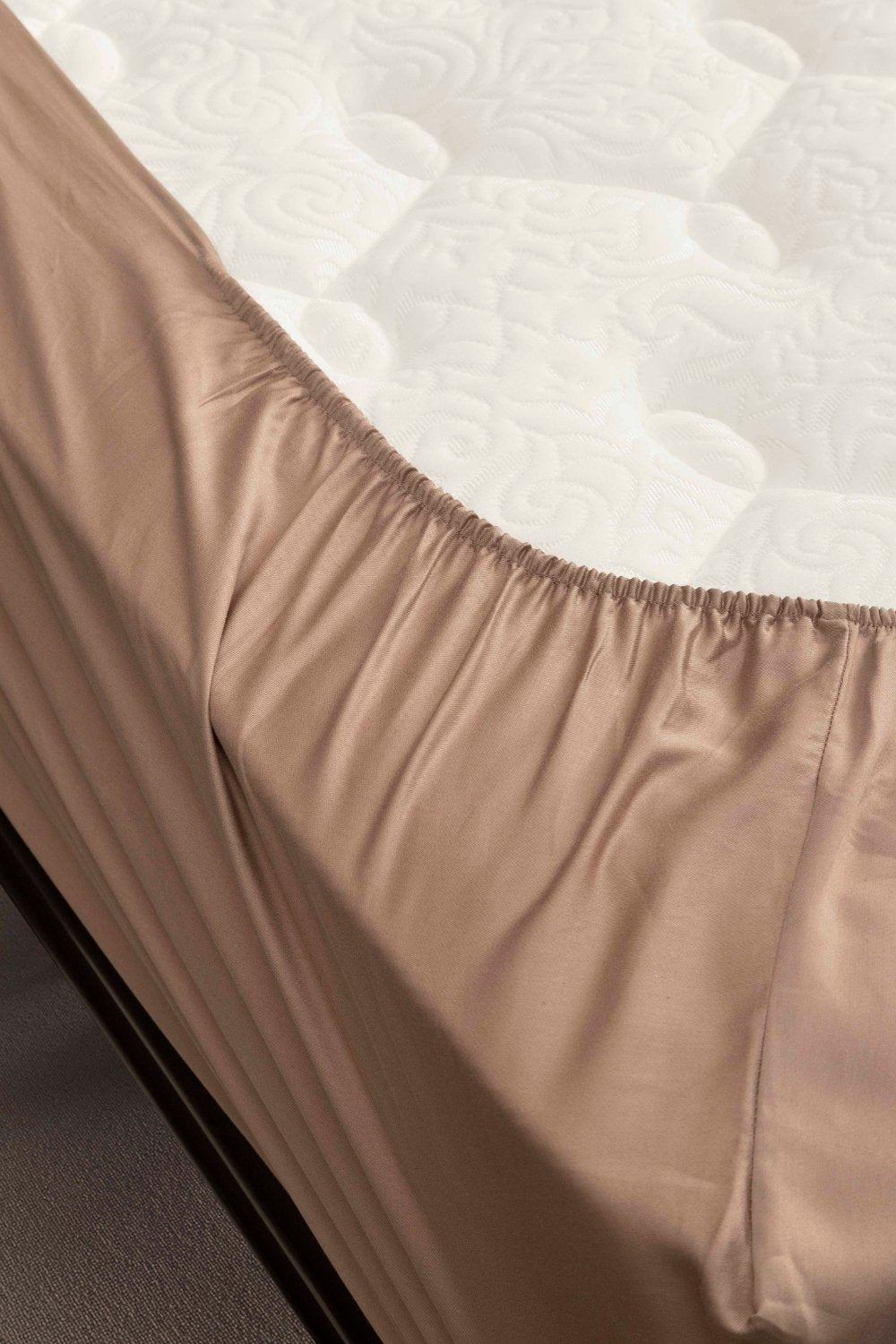 Kaay-Kaay Pamuk Saten Yastık Kılıfı Dahil Lastikli Çarşaf Seti 160x200 Çift Kişilik Vizon-Nevresim Takımı-2-Milagron.com