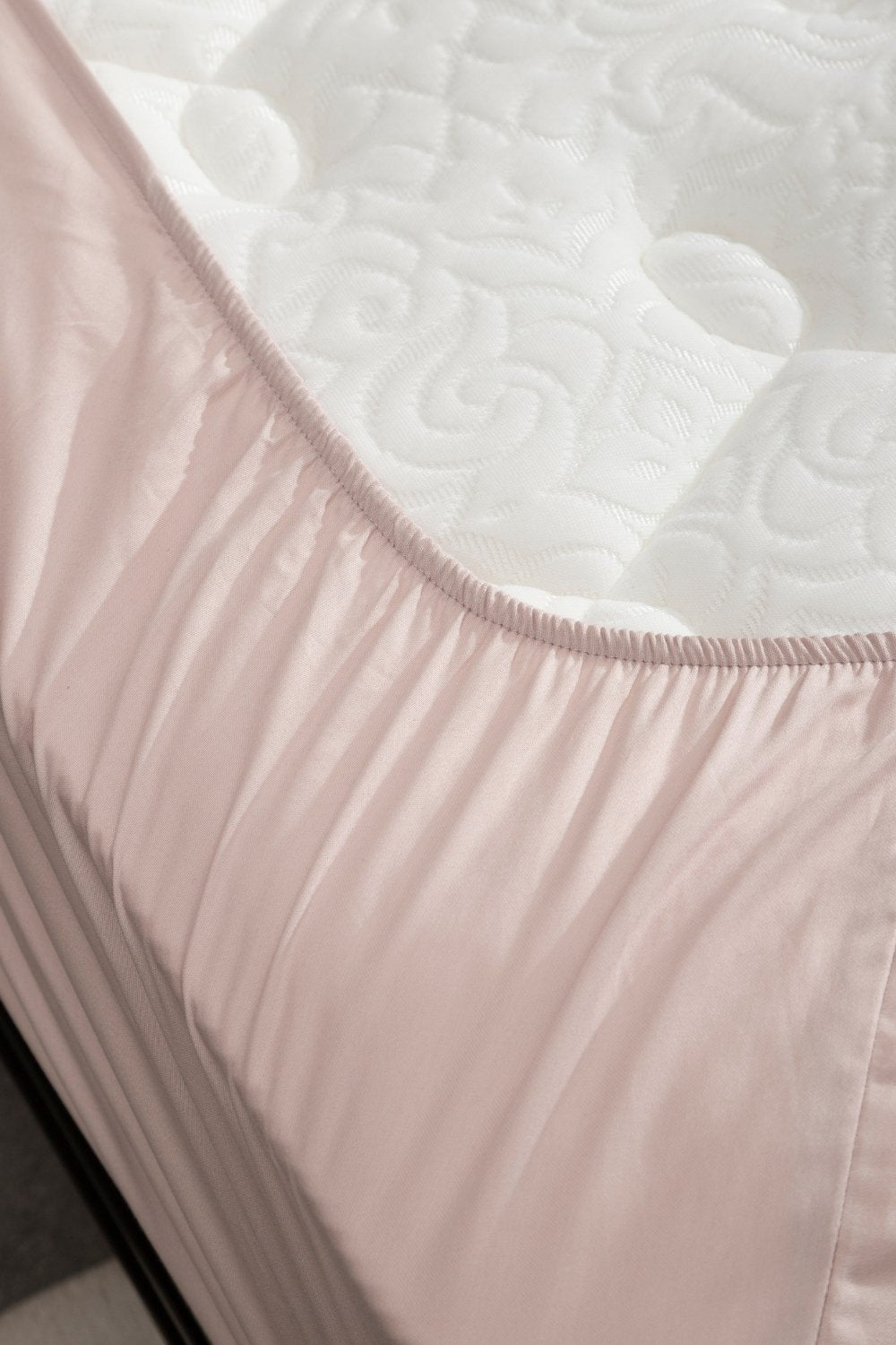 Kaay-Kaay Pamuk Saten Yastık Kılıfı Dahil Lastikli Çarşaf Seti 180x200 Çift Kişilik Pudra-Nevresim Takımı-2-Milagron.com