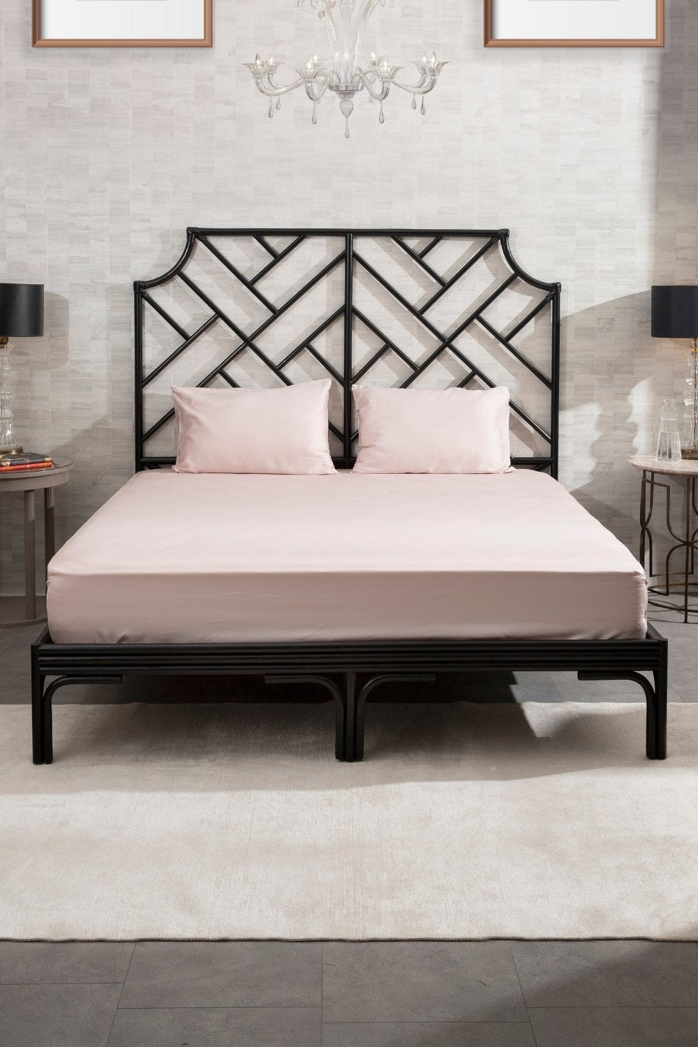 Kaay-Kaay Pamuk Saten Yastık Kılıfı Dahil Lastikli Çarşaf Seti 180x200 Çift Kişilik Pudra-Nevresim Takımı-3-Milagron.com