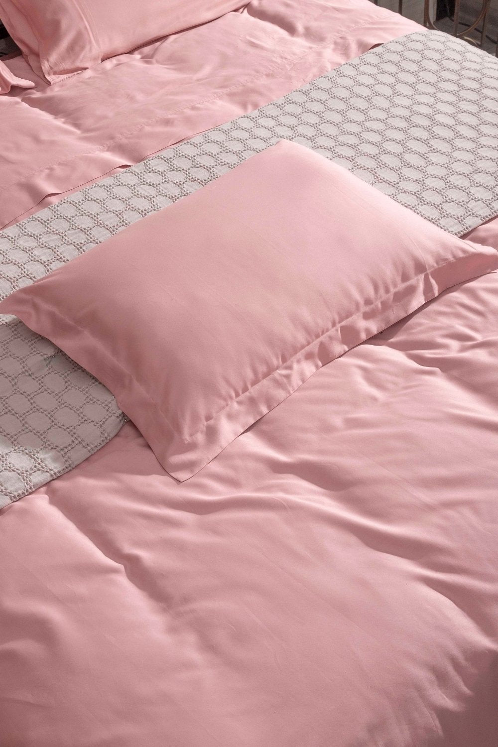 Kaay-Kaay Pamuk Saten Yastık Kılıfı Dahil Nevresim Seti 200x220 Çift Kişilik Pembe-Nevresim Takımı-1-Milagron.com