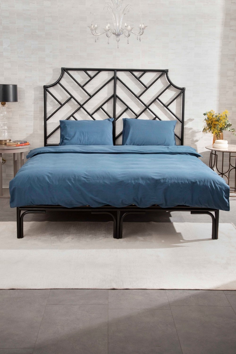 Kaay-Kaay Premium Lastikli Çarşaf Dahil Nevresim Takımı 200x220 Çift Kişilik Lacivert-Nevresim Takımı-1-Milagron.com